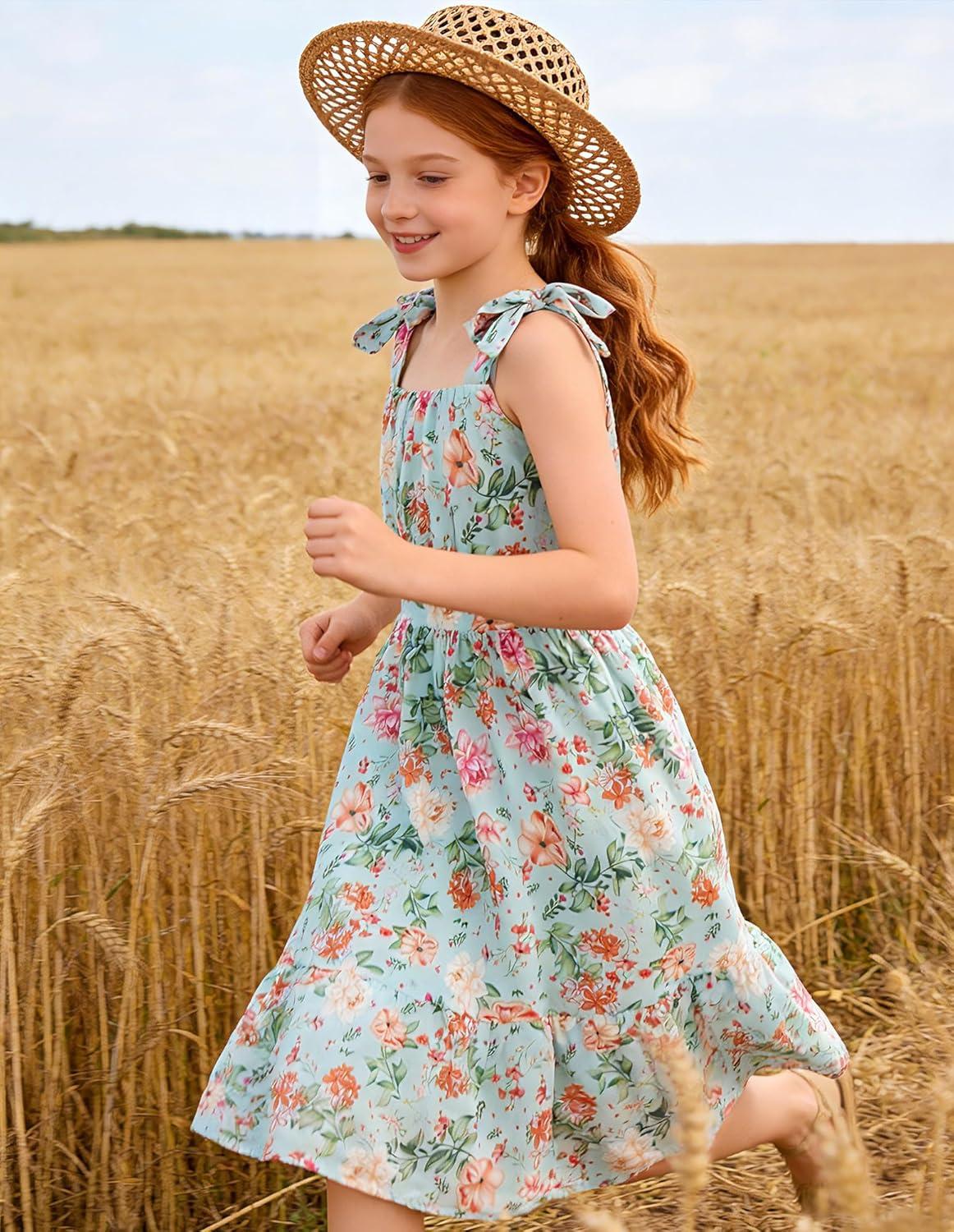 imageGRACE KARIN Girls Floral Chiffon Dress Summer Hawaiian Beach Vacation Party Wedding Birthday Sleeveless ALine 714YBotanical Pink