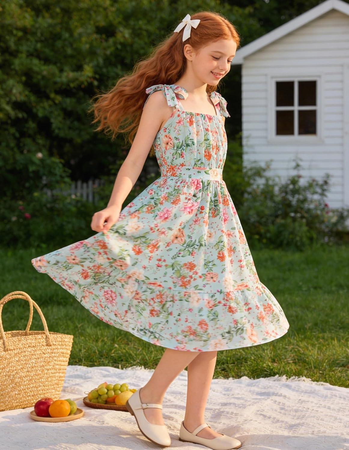 imageGRACE KARIN Girls Floral Chiffon Dress Summer Hawaiian Beach Vacation Party Wedding Birthday Sleeveless ALine 714YBotanical Pink