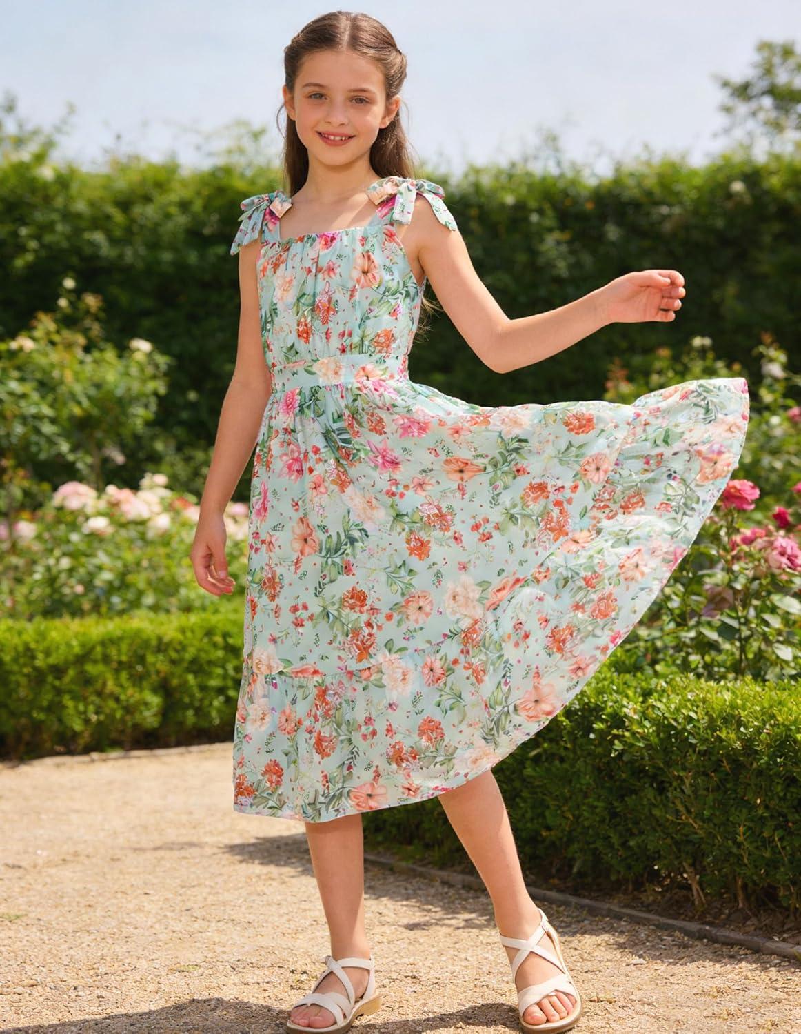 imageGRACE KARIN Girls Floral Chiffon Dress Summer Hawaiian Beach Vacation Party Wedding Birthday Sleeveless ALine 714YBotanical Pink