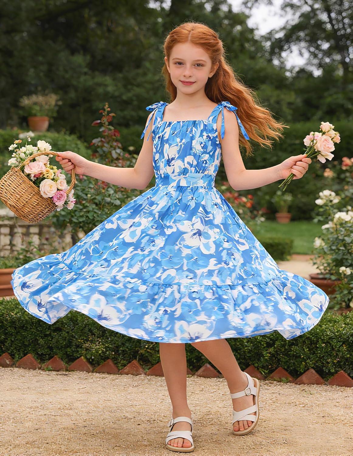 imageGRACE KARIN Girls Floral Chiffon Dress Summer Hawaiian Beach Vacation Party Wedding Birthday Sleeveless ALine 714YCoastal Breeze