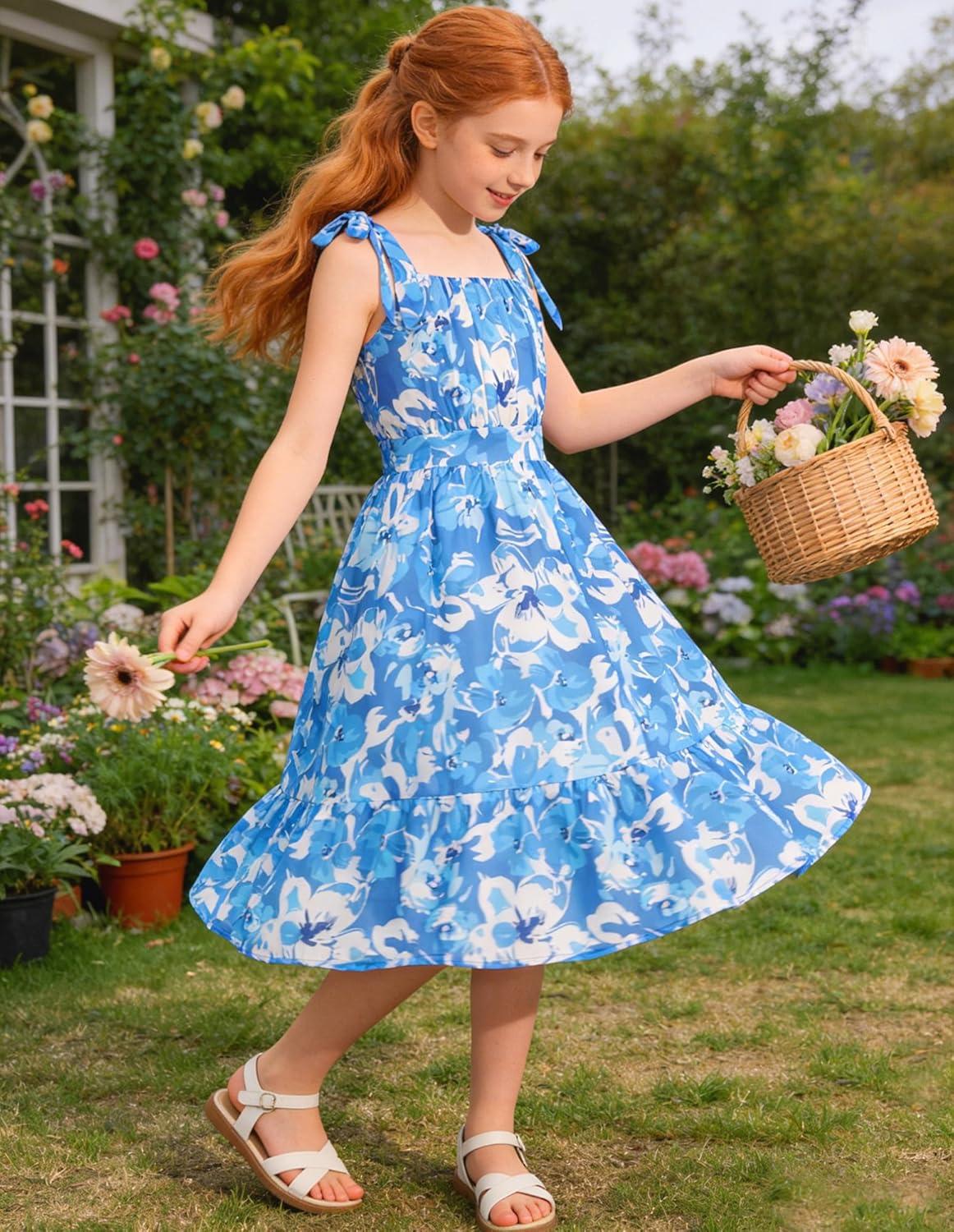 imageGRACE KARIN Girls Floral Chiffon Dress Summer Hawaiian Beach Vacation Party Wedding Birthday Sleeveless ALine 714YCoastal Breeze