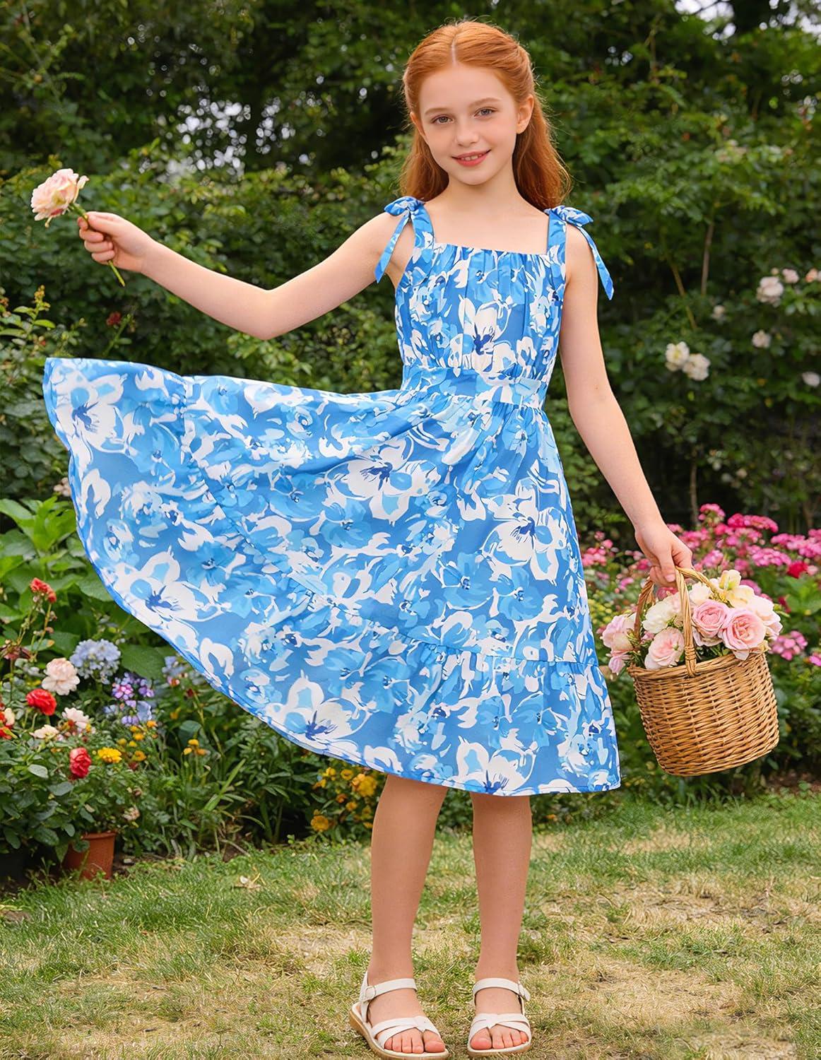 imageGRACE KARIN Girls Floral Chiffon Dress Summer Hawaiian Beach Vacation Party Wedding Birthday Sleeveless ALine 714YCoastal Breeze