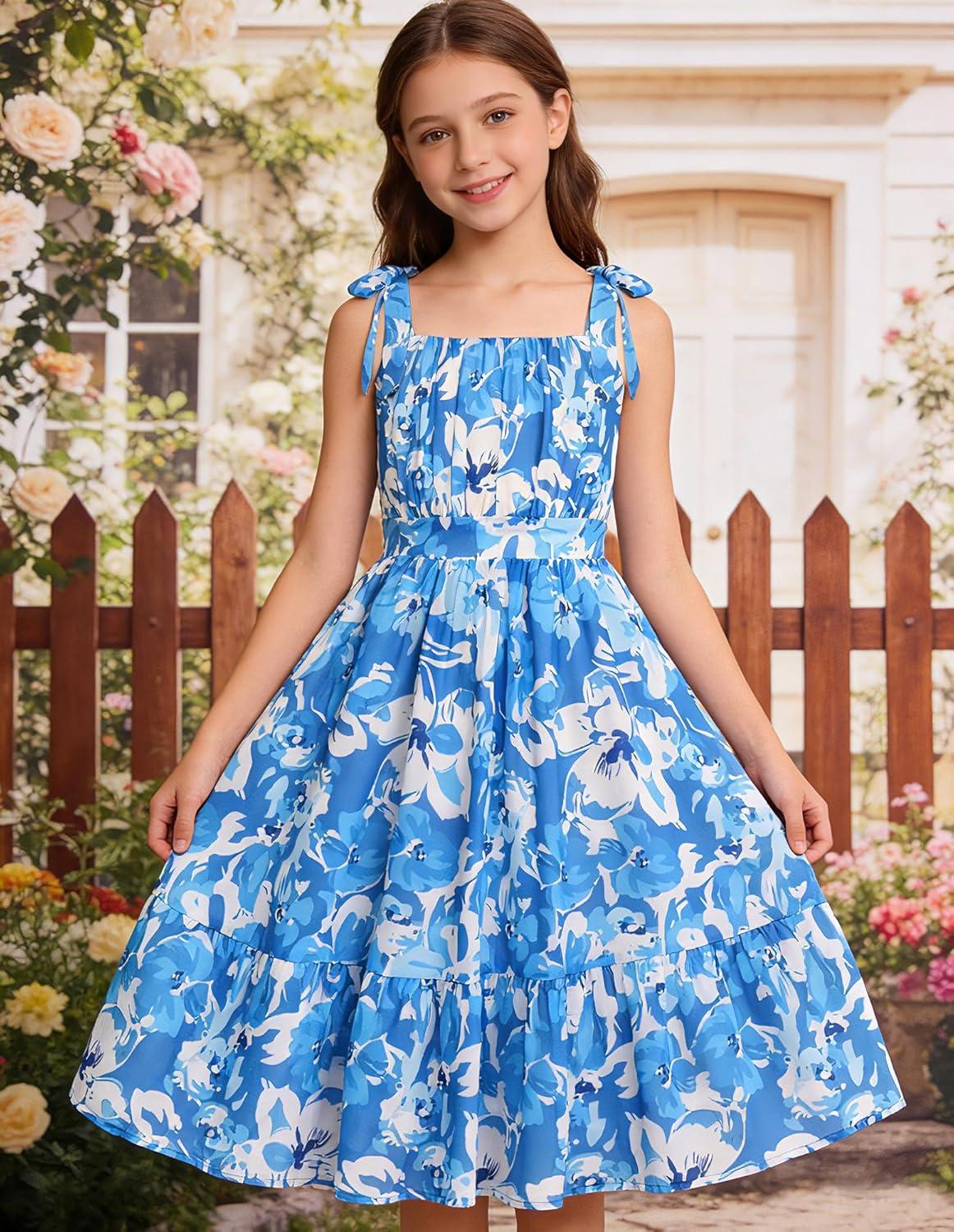 imageGRACE KARIN Girls Floral Chiffon Dress Summer Hawaiian Beach Vacation Party Wedding Birthday Sleeveless ALine 714YCoastal Breeze