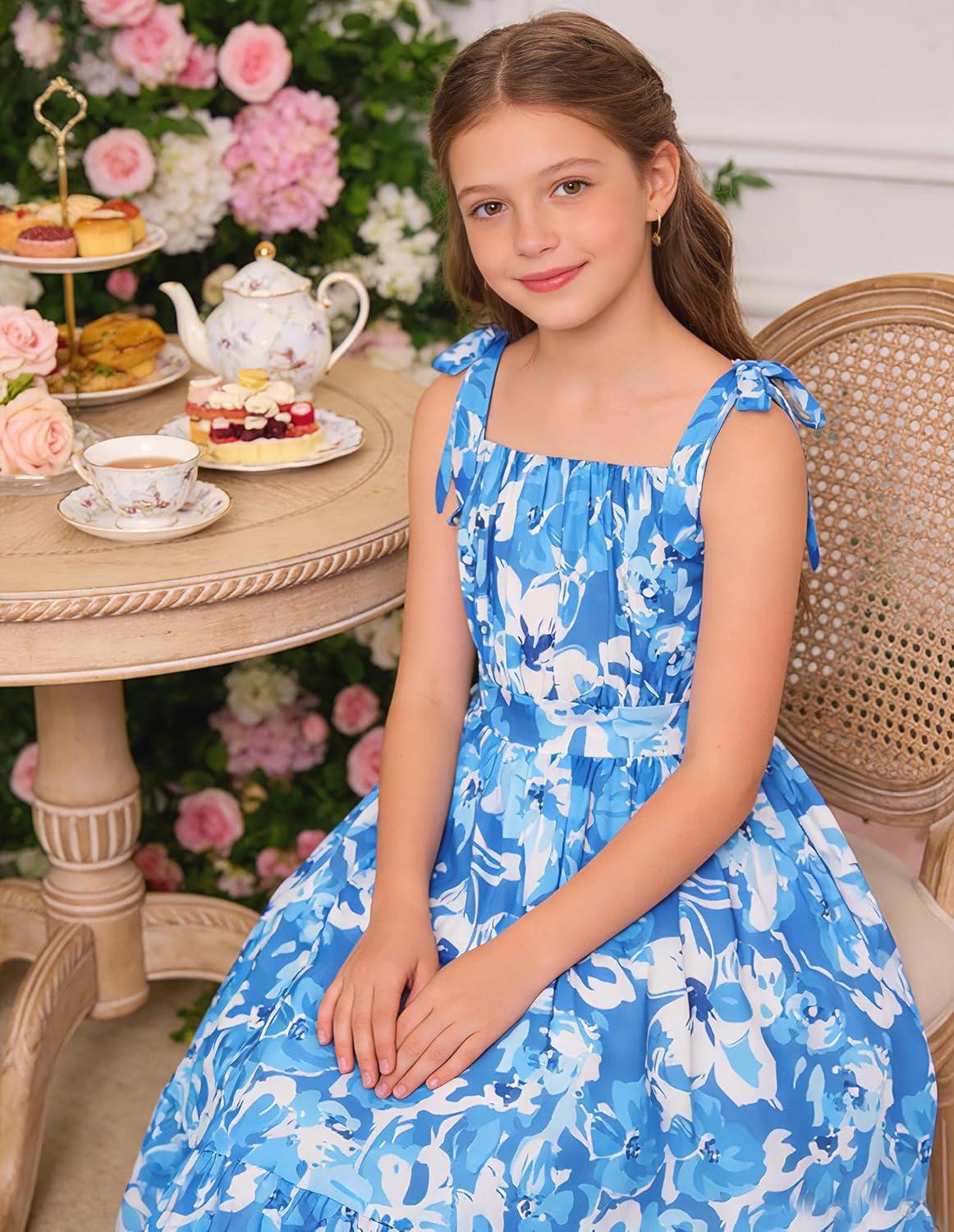 imageGRACE KARIN Girls Floral Chiffon Dress Summer Hawaiian Beach Vacation Party Wedding Birthday Sleeveless ALine 714YCoastal Breeze