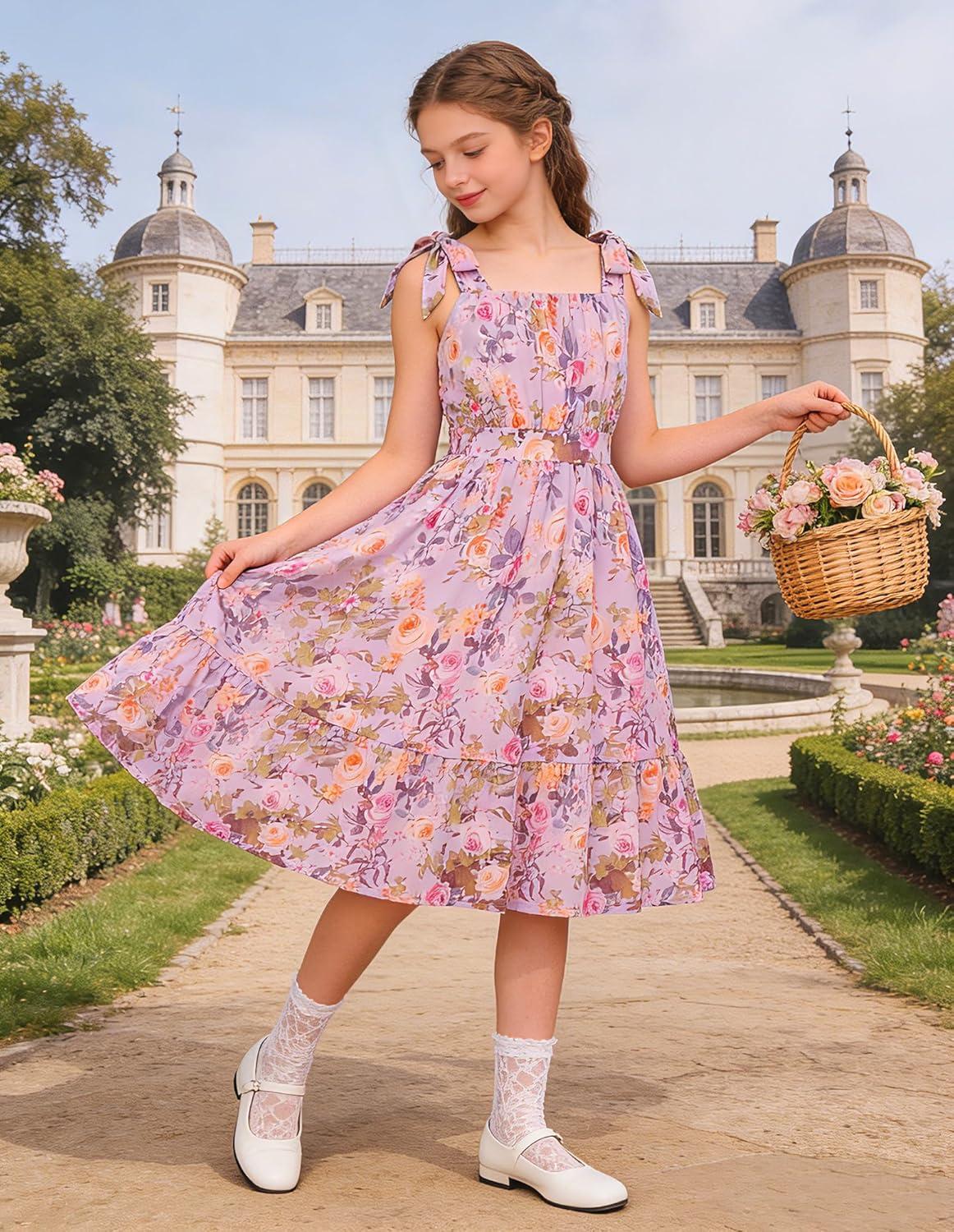 imageGRACE KARIN Girls Floral Chiffon Dress Summer Hawaiian Beach Vacation Party Wedding Birthday Sleeveless ALine 714YLavender Promise