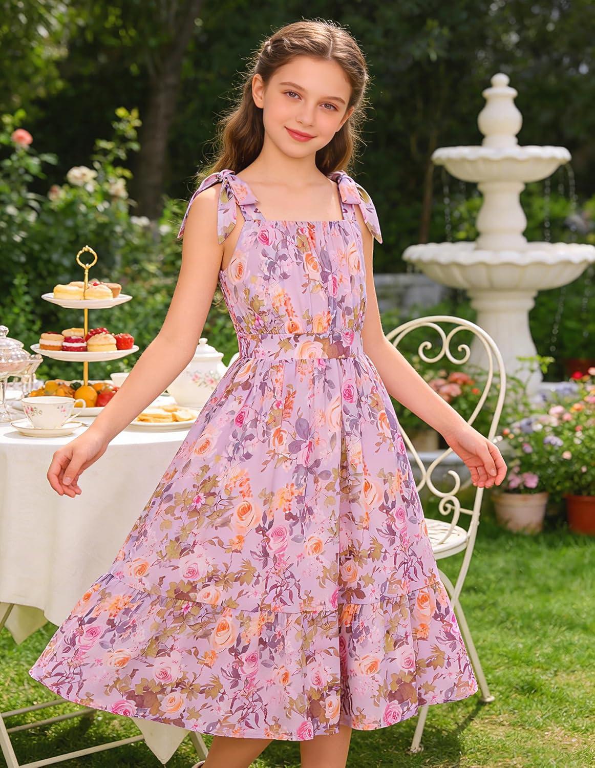 imageGRACE KARIN Girls Floral Chiffon Dress Summer Hawaiian Beach Vacation Party Wedding Birthday Sleeveless ALine 714YLavender Promise