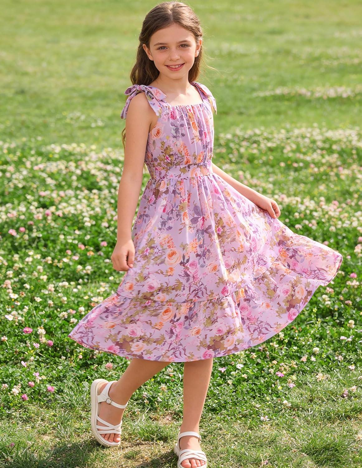 imageGRACE KARIN Girls Floral Chiffon Dress Summer Hawaiian Beach Vacation Party Wedding Birthday Sleeveless ALine 714YLavender Promise