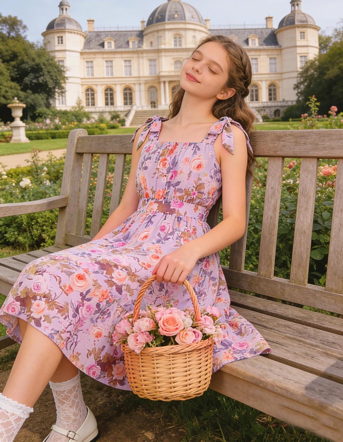 imageGRACE KARIN Girls Floral Chiffon Dress Summer Hawaiian Beach Vacation Party Wedding Birthday Sleeveless ALine 714YLavender Promise