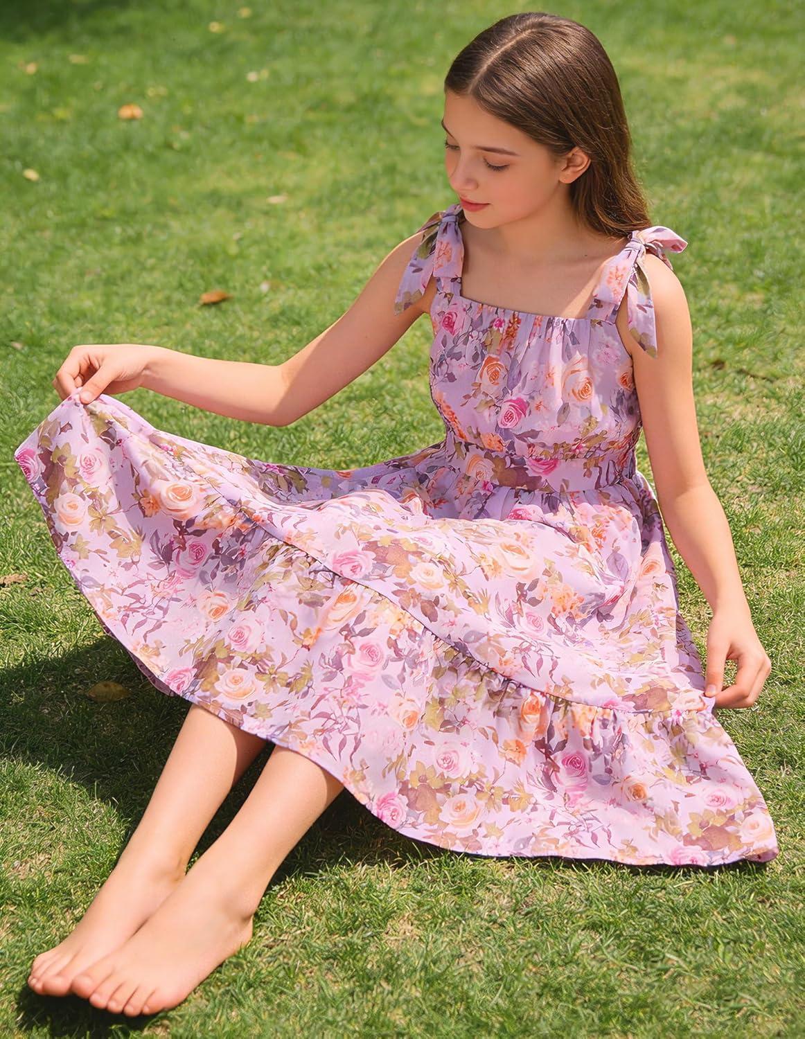imageGRACE KARIN Girls Floral Chiffon Dress Summer Hawaiian Beach Vacation Party Wedding Birthday Sleeveless ALine 714YLavender Promise