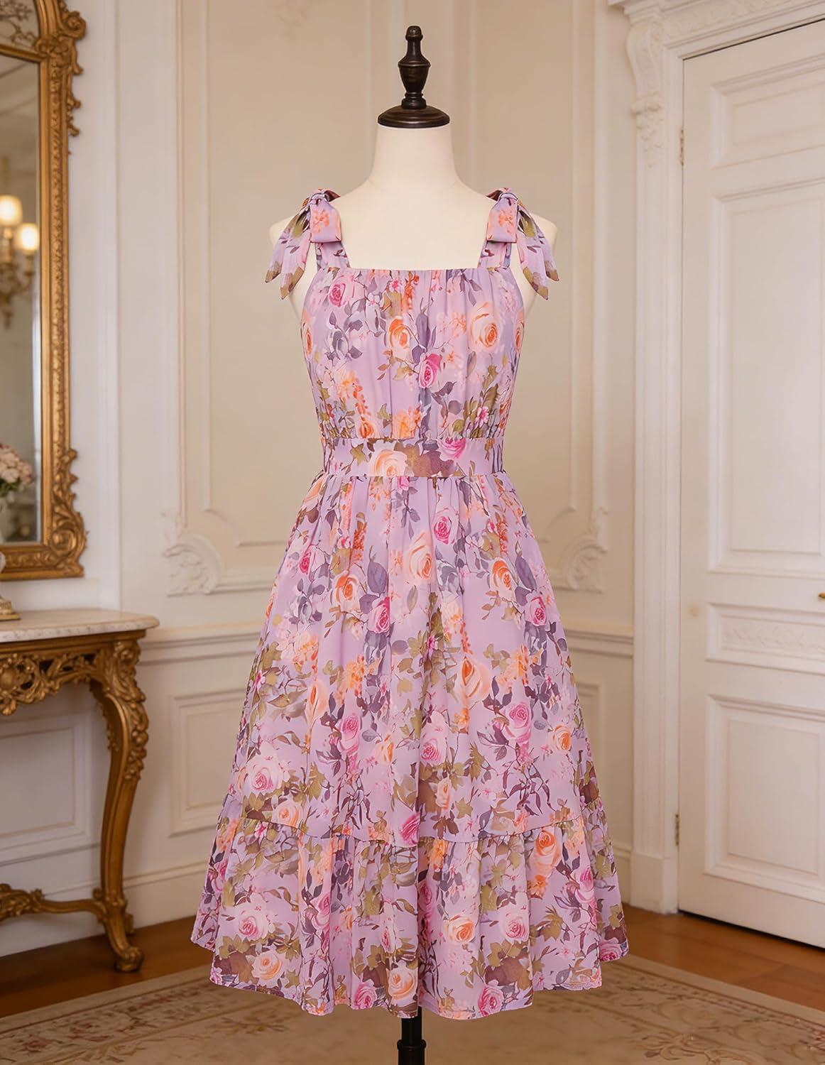 imageGRACE KARIN Girls Floral Chiffon Dress Summer Hawaiian Beach Vacation Party Wedding Birthday Sleeveless ALine 714YLavender Promise