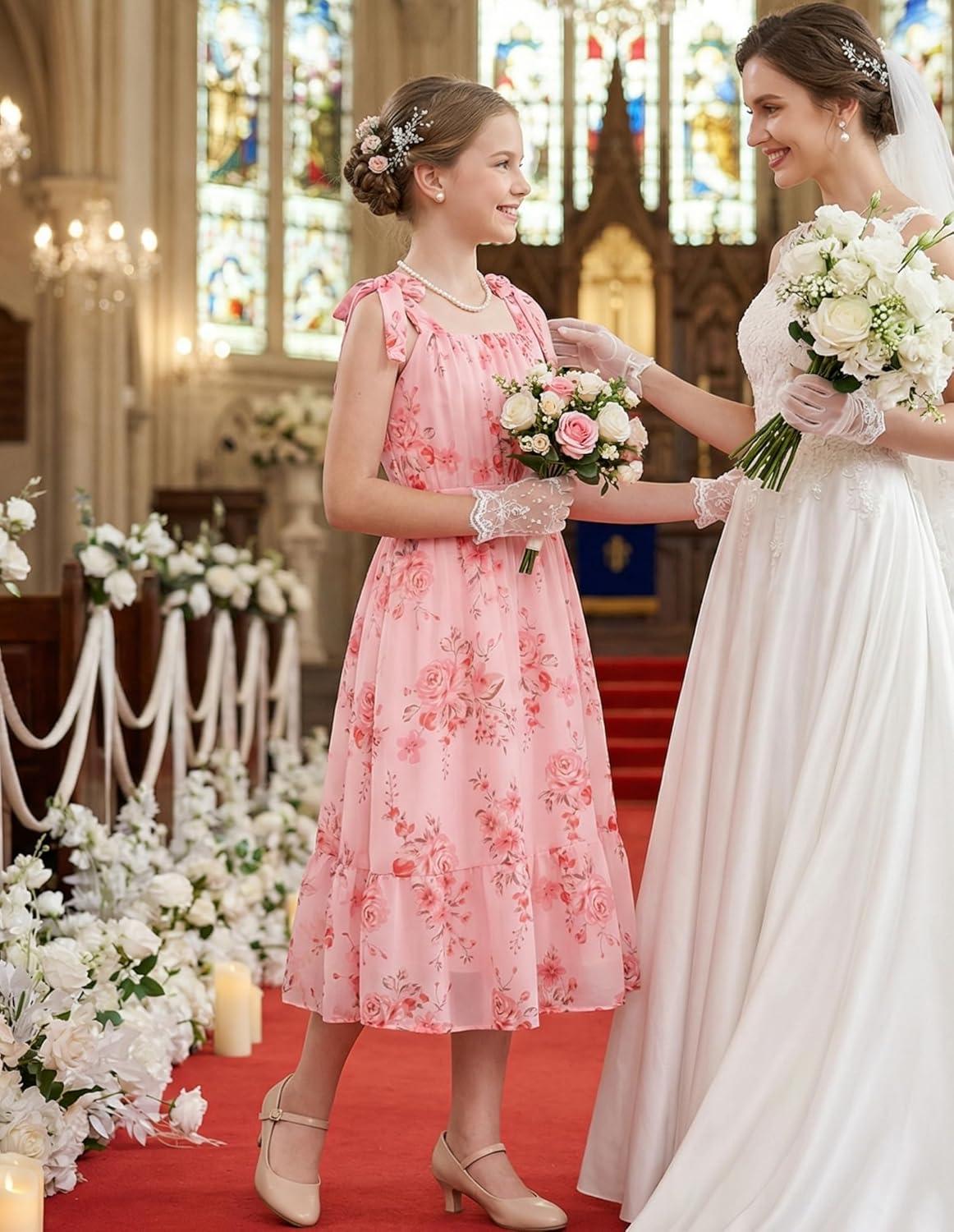 imageGRACE KARIN Girls Floral Chiffon Dress Summer Hawaiian Beach Vacation Party Wedding Birthday Sleeveless ALine 714YPink Flower