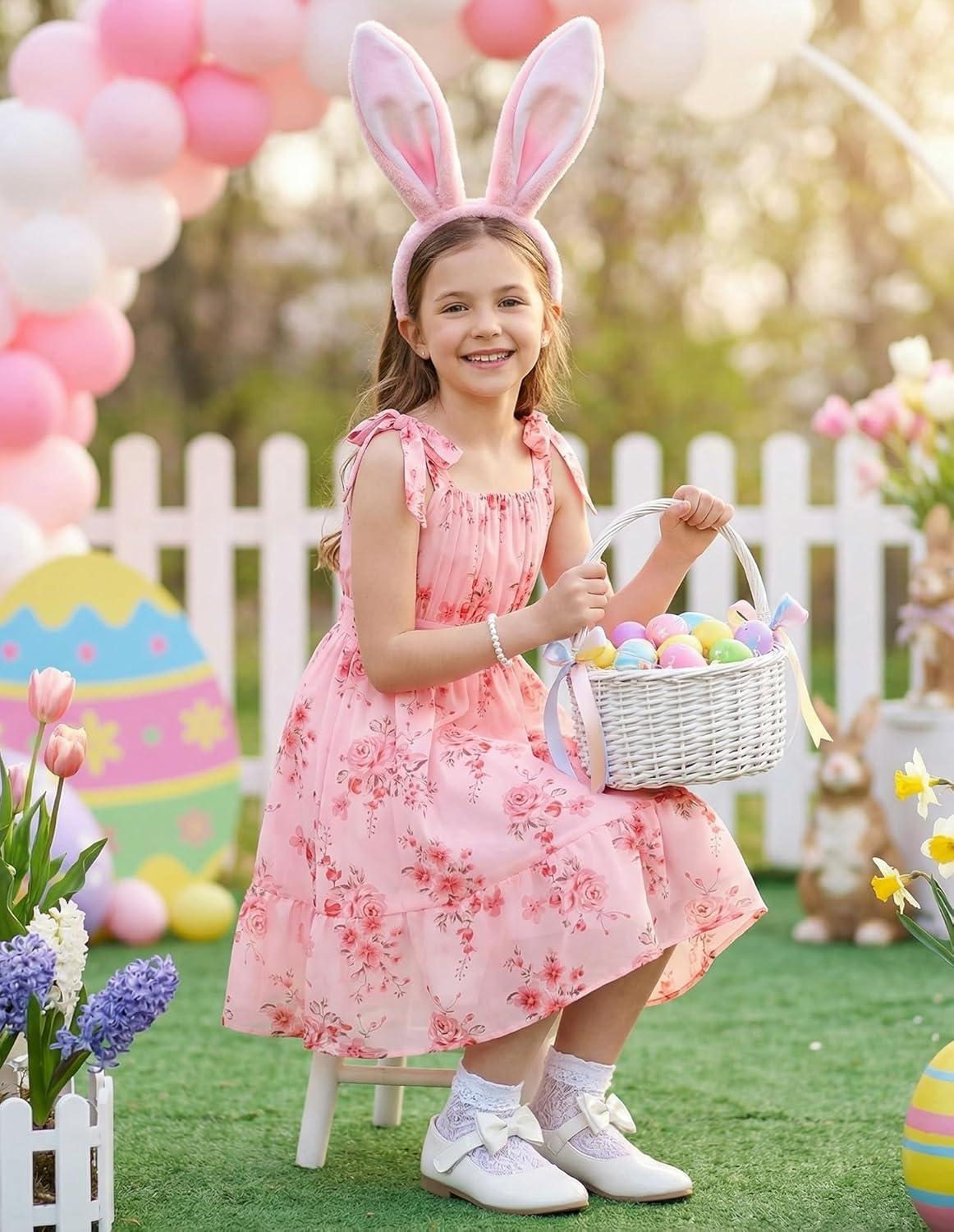 imageGRACE KARIN Girls Floral Chiffon Dress Summer Hawaiian Beach Vacation Party Wedding Birthday Sleeveless ALine 714YPink Flower