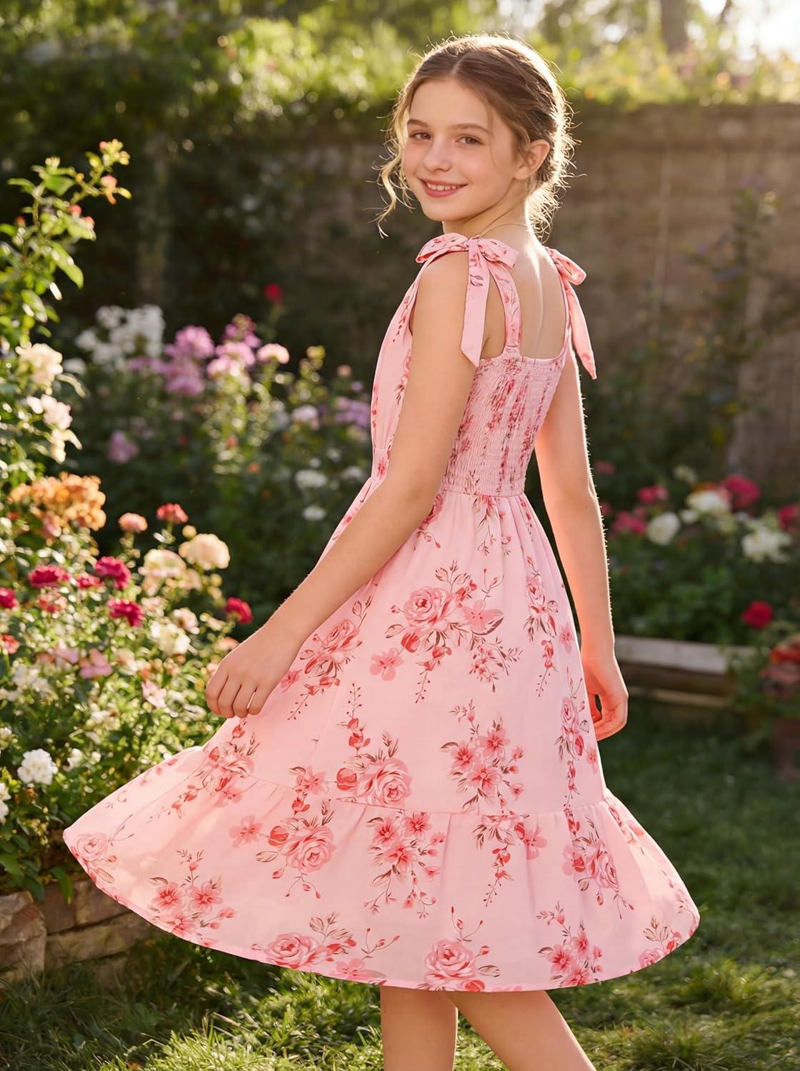 imageGRACE KARIN Girls Floral Chiffon Dress Summer Hawaiian Beach Vacation Party Wedding Birthday Sleeveless ALine 714YPink Flower