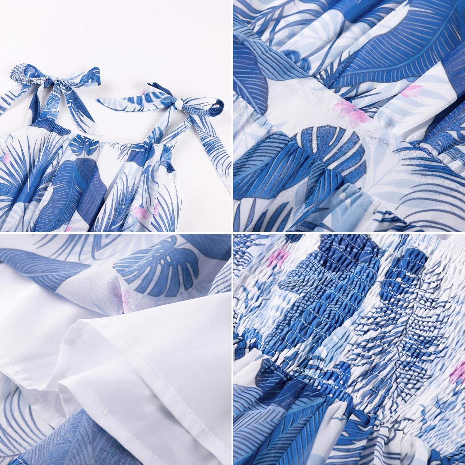 imageGRACE KARIN Girls Floral Chiffon Dress Summer Hawaiian Beach Vacation Party Wedding Birthday Sleeveless ALine 714YTropical Blue Floral