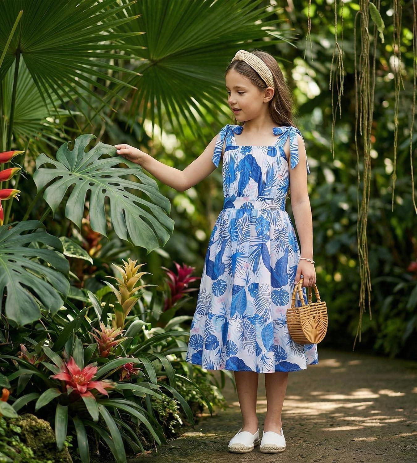 imageGRACE KARIN Girls Floral Chiffon Dress Summer Hawaiian Beach Vacation Party Wedding Birthday Sleeveless ALine 714YTropical Blue Floral