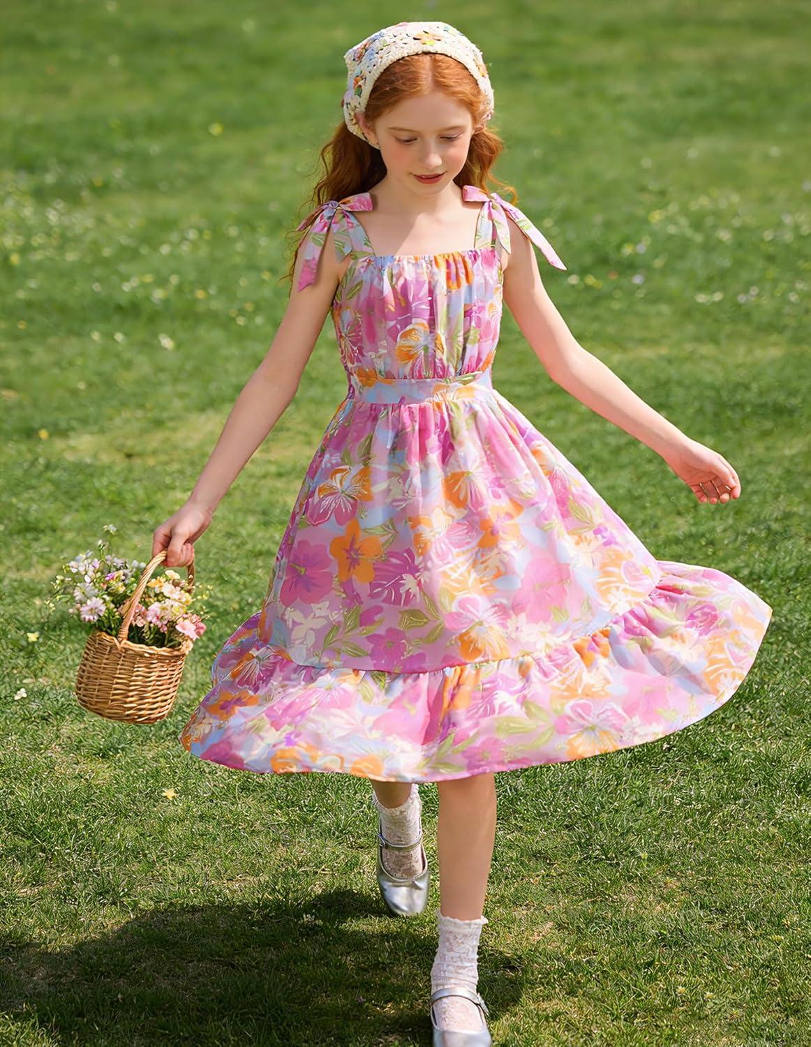 imageGRACE KARIN Girls Floral Chiffon Dress Summer Hawaiian Beach Vacation Party Wedding Birthday Sleeveless ALine 714YTropical Purple Floral