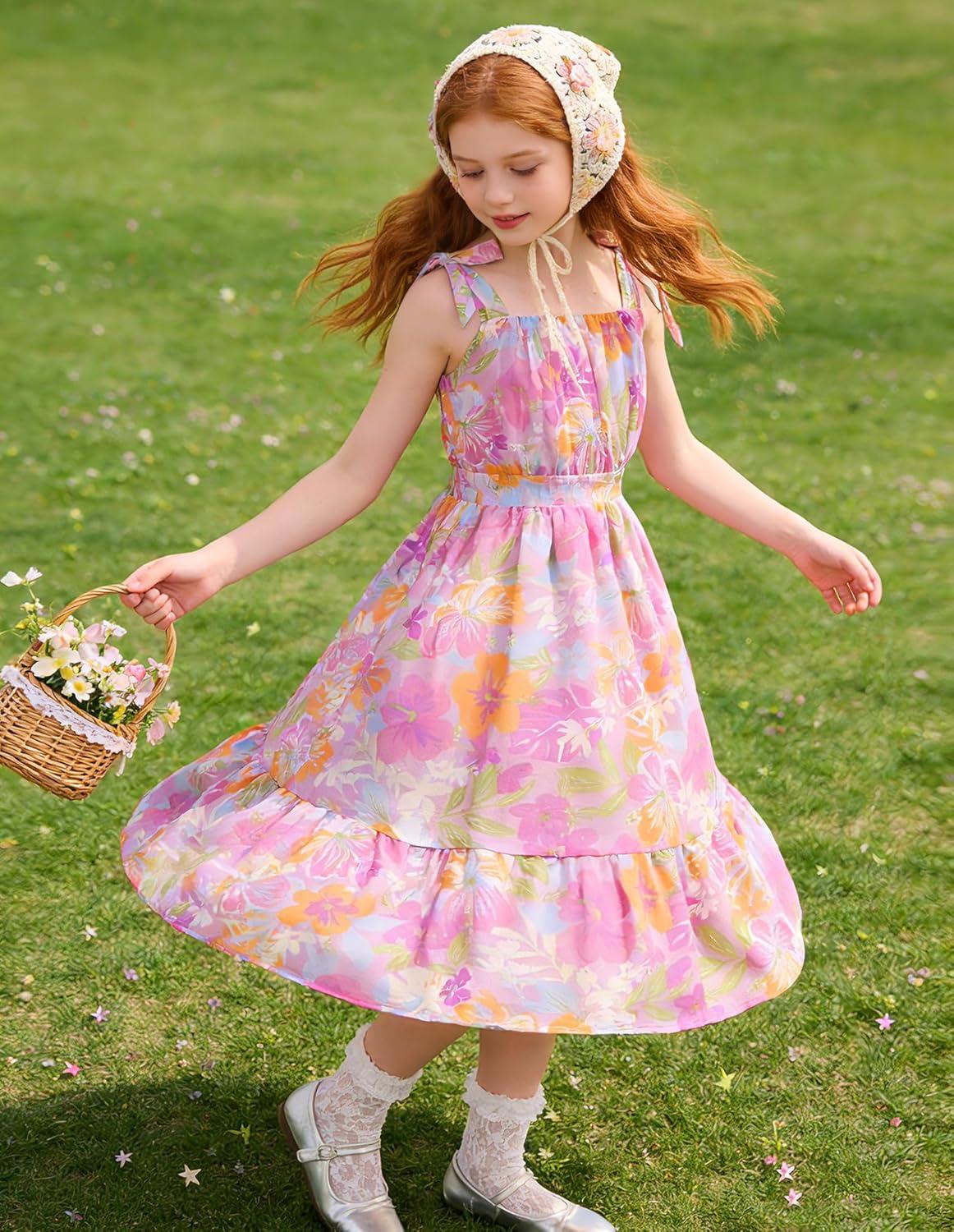 imageGRACE KARIN Girls Floral Chiffon Dress Summer Hawaiian Beach Vacation Party Wedding Birthday Sleeveless ALine 714YTropical Purple Floral