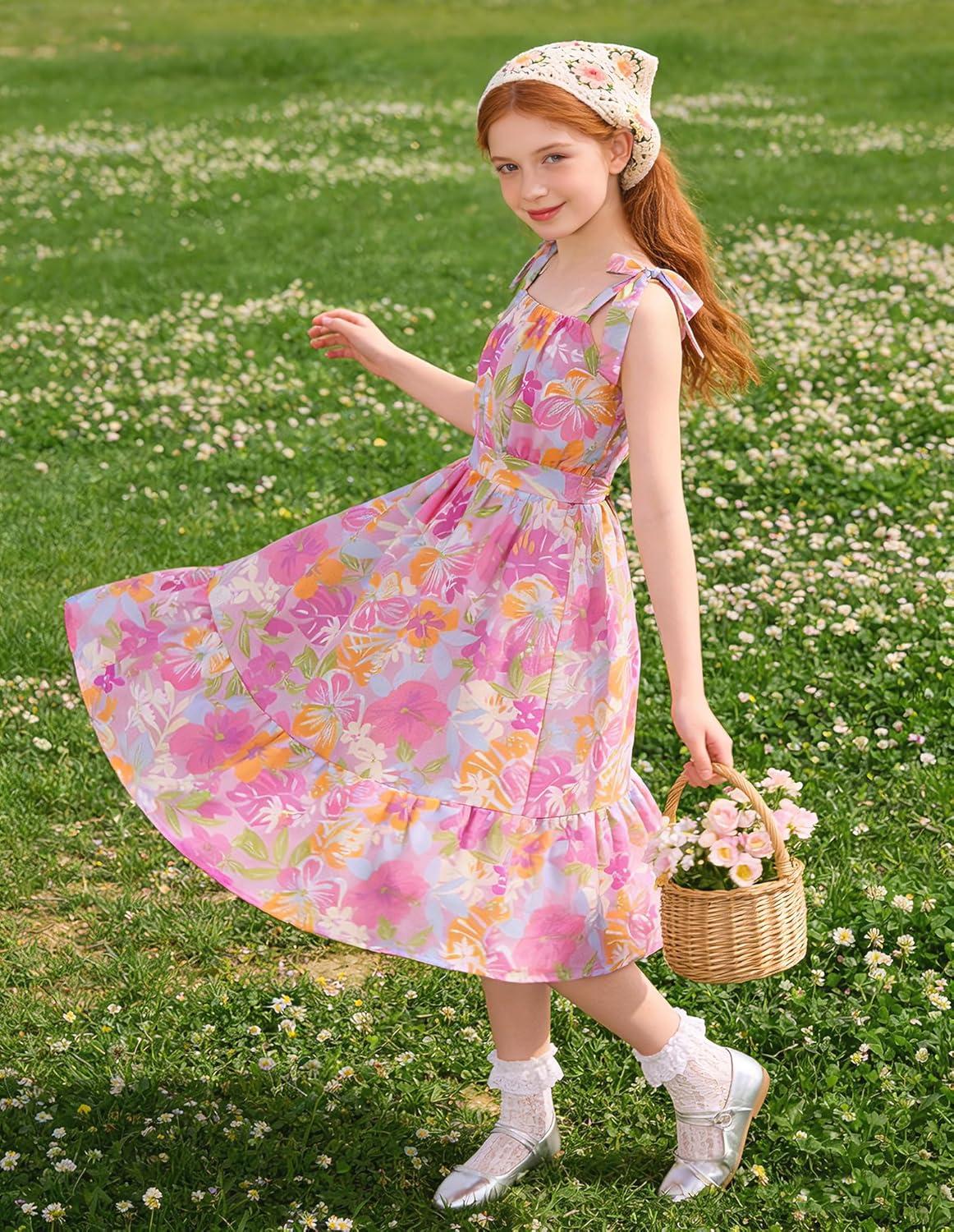 imageGRACE KARIN Girls Floral Chiffon Dress Summer Hawaiian Beach Vacation Party Wedding Birthday Sleeveless ALine 714YTropical Purple Floral