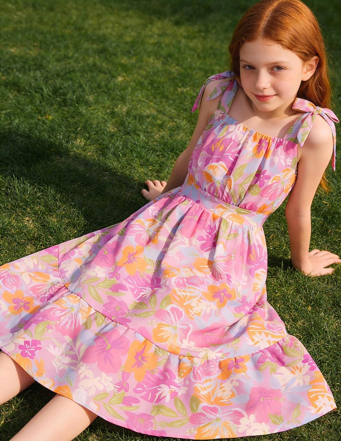 imageGRACE KARIN Girls Floral Chiffon Dress Summer Hawaiian Beach Vacation Party Wedding Birthday Sleeveless ALine 714YTropical Purple Floral