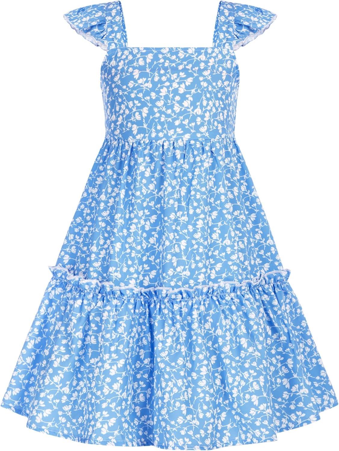 imageGRACE KARIN Girls Floral Dress Tie Back Flutter Sleeves Casual Summer Dress for 512YBlue Floral