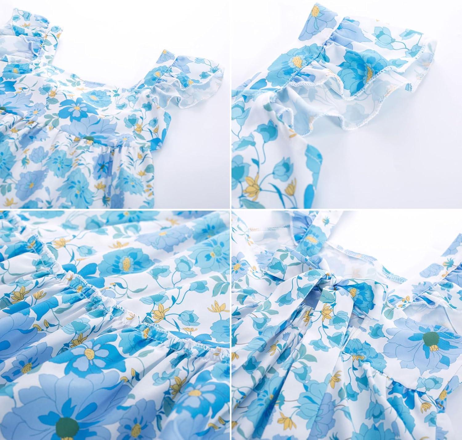 imageGRACE KARIN Girls Floral Dress Tie Back Flutter Sleeves Casual Summer Dress for 512YBlue Flowers