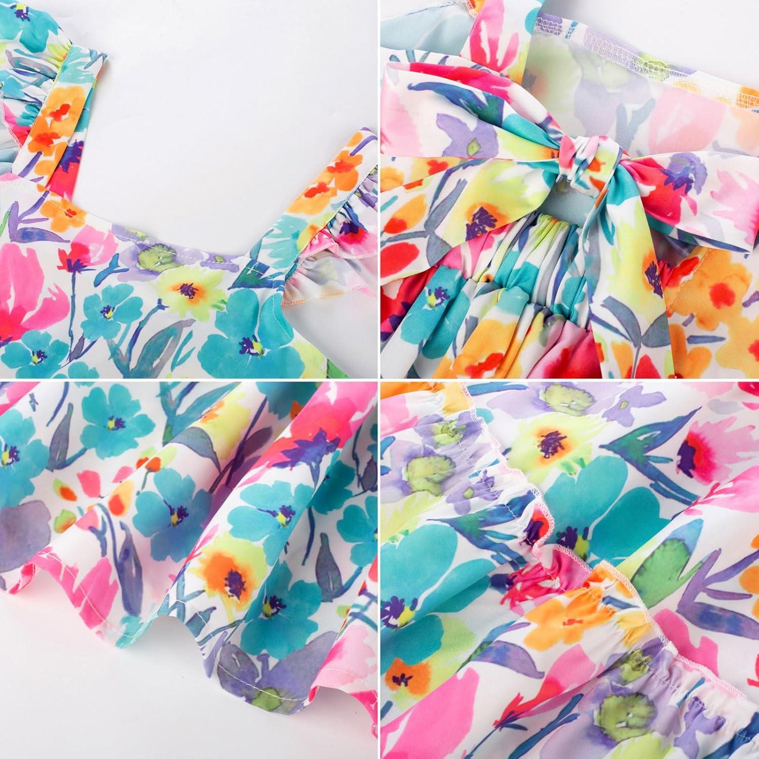 imageGRACE KARIN Girls Floral Dress Tie Back Flutter Sleeves Casual Summer Dress for 512YColorful Flower