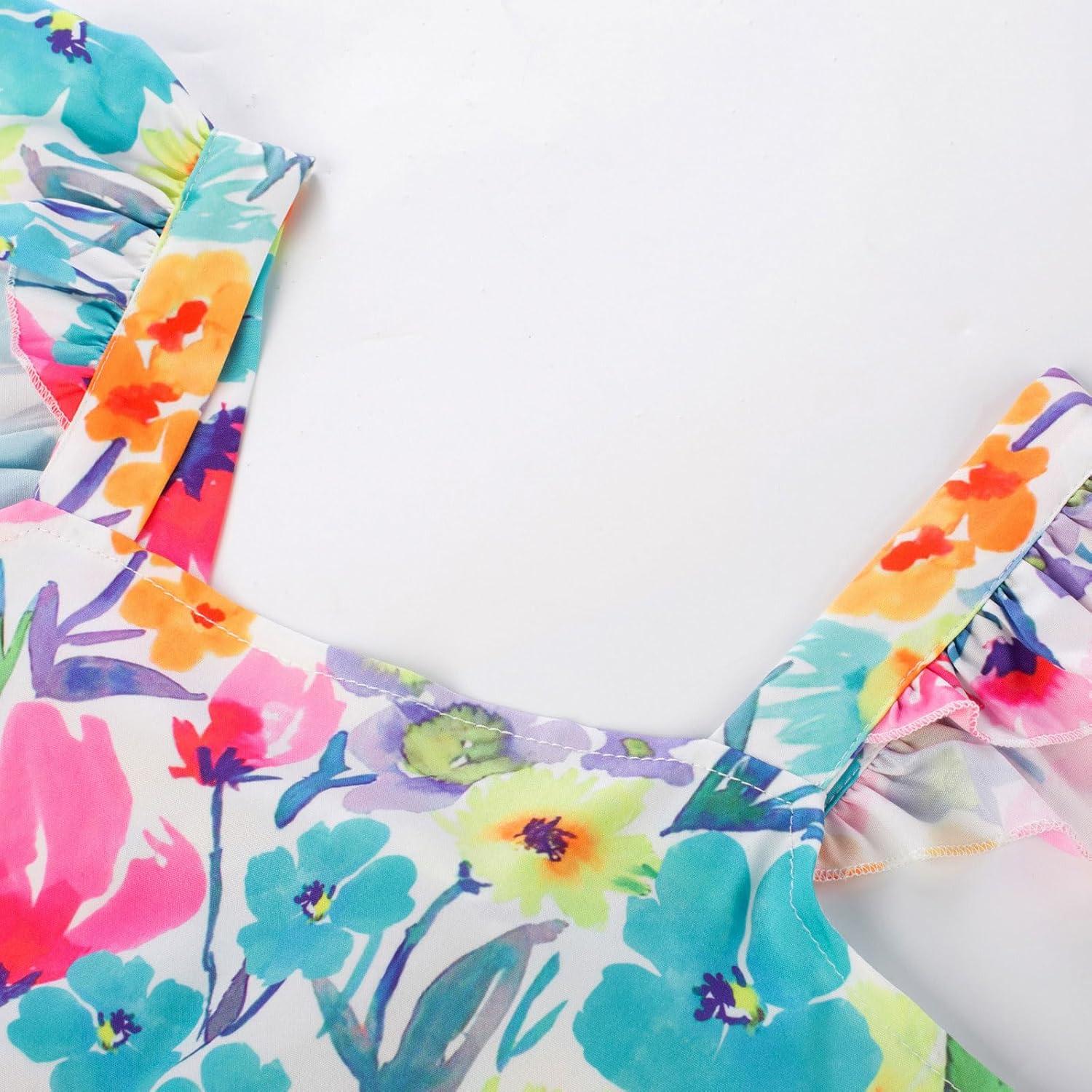 imageGRACE KARIN Girls Floral Dress Tie Back Flutter Sleeves Casual Summer Dress for 512YColorful Flower