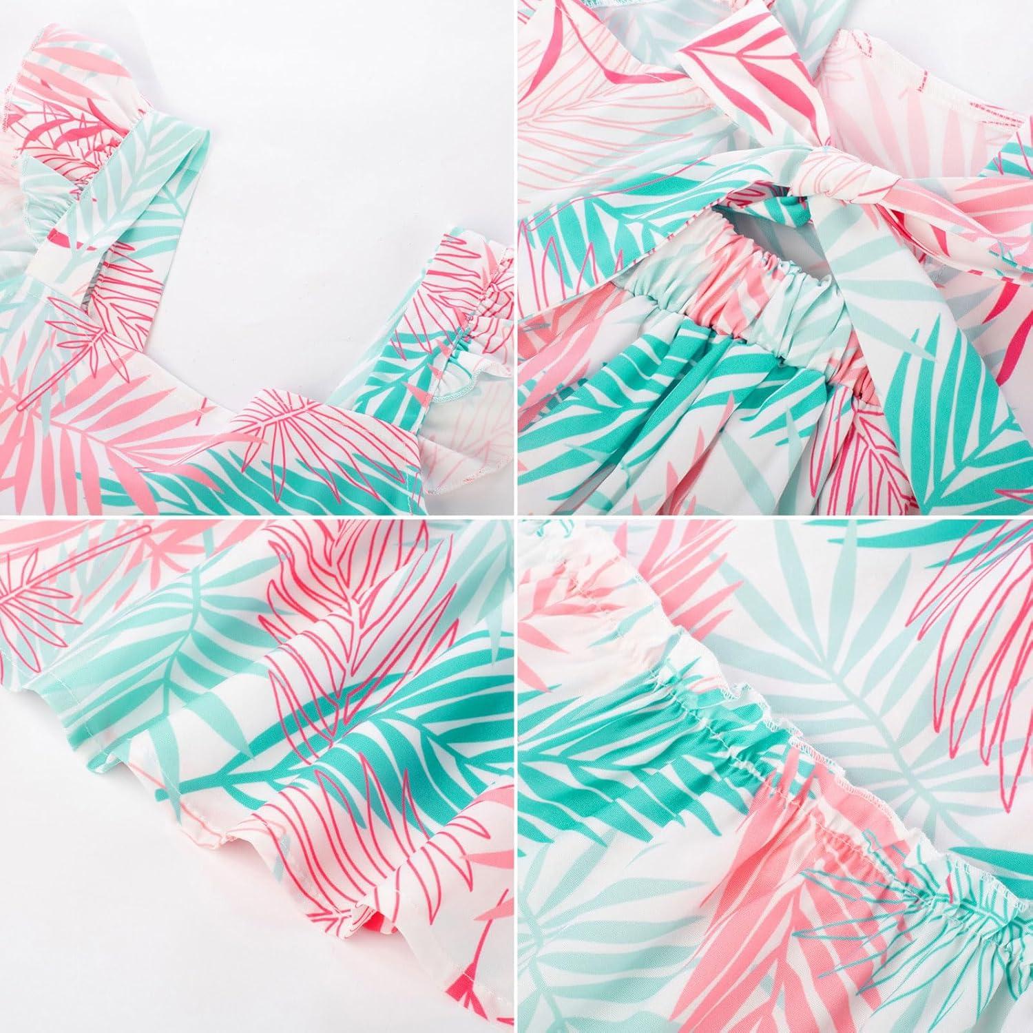 imageGRACE KARIN Girls Floral Dress Tie Back Flutter Sleeves Casual Summer Dress for 512YColorful Leaves