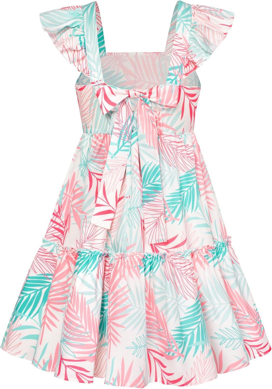 imageGRACE KARIN Girls Floral Dress Tie Back Flutter Sleeves Casual Summer Dress for 512YColorful Leaves