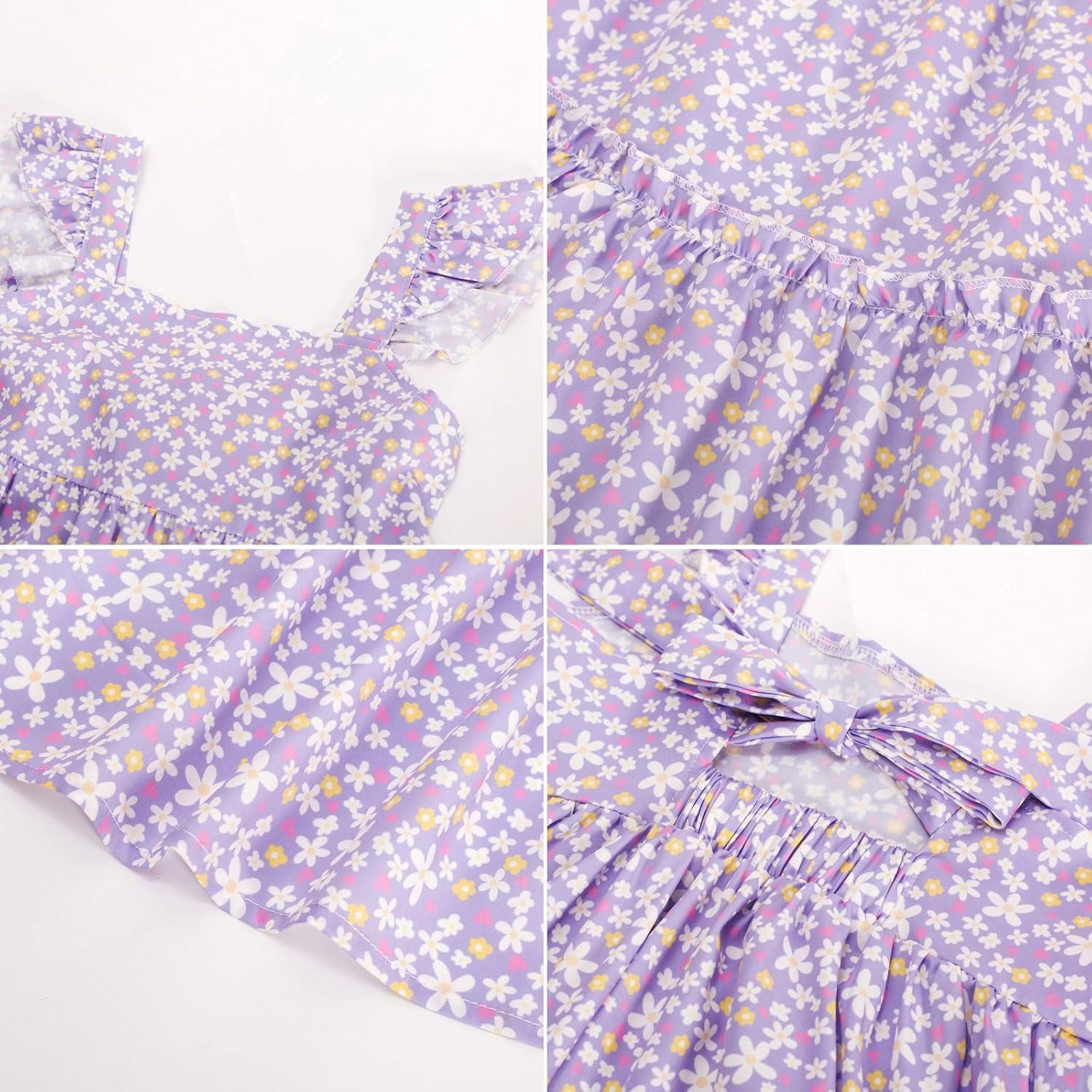 imageGRACE KARIN Girls Floral Dress Tie Back Flutter Sleeves Casual Summer Dress for 512YDark Purple Floral