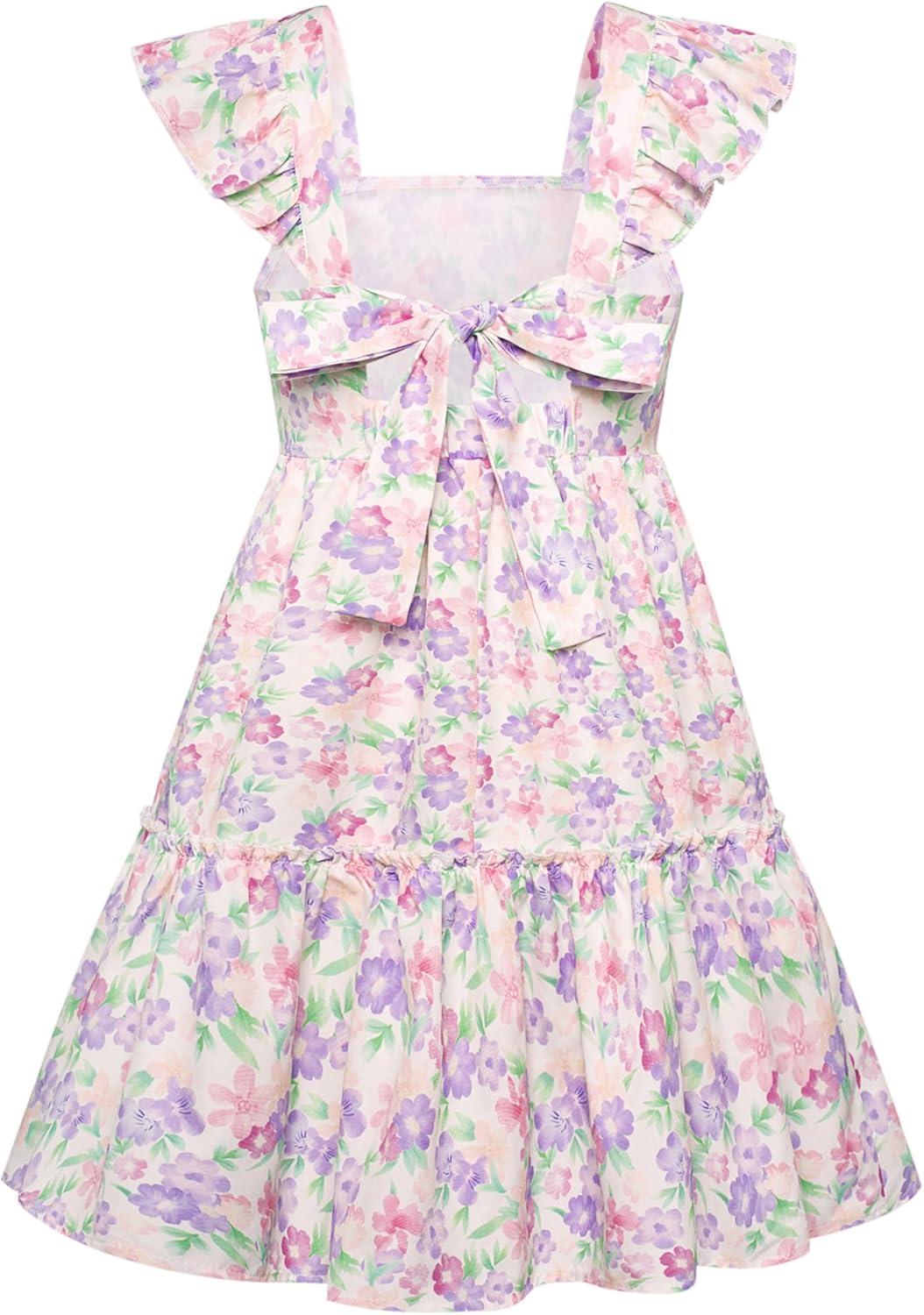 imageGRACE KARIN Girls Floral Dress Tie Back Flutter Sleeves Casual Summer Dress for 512YFlowers