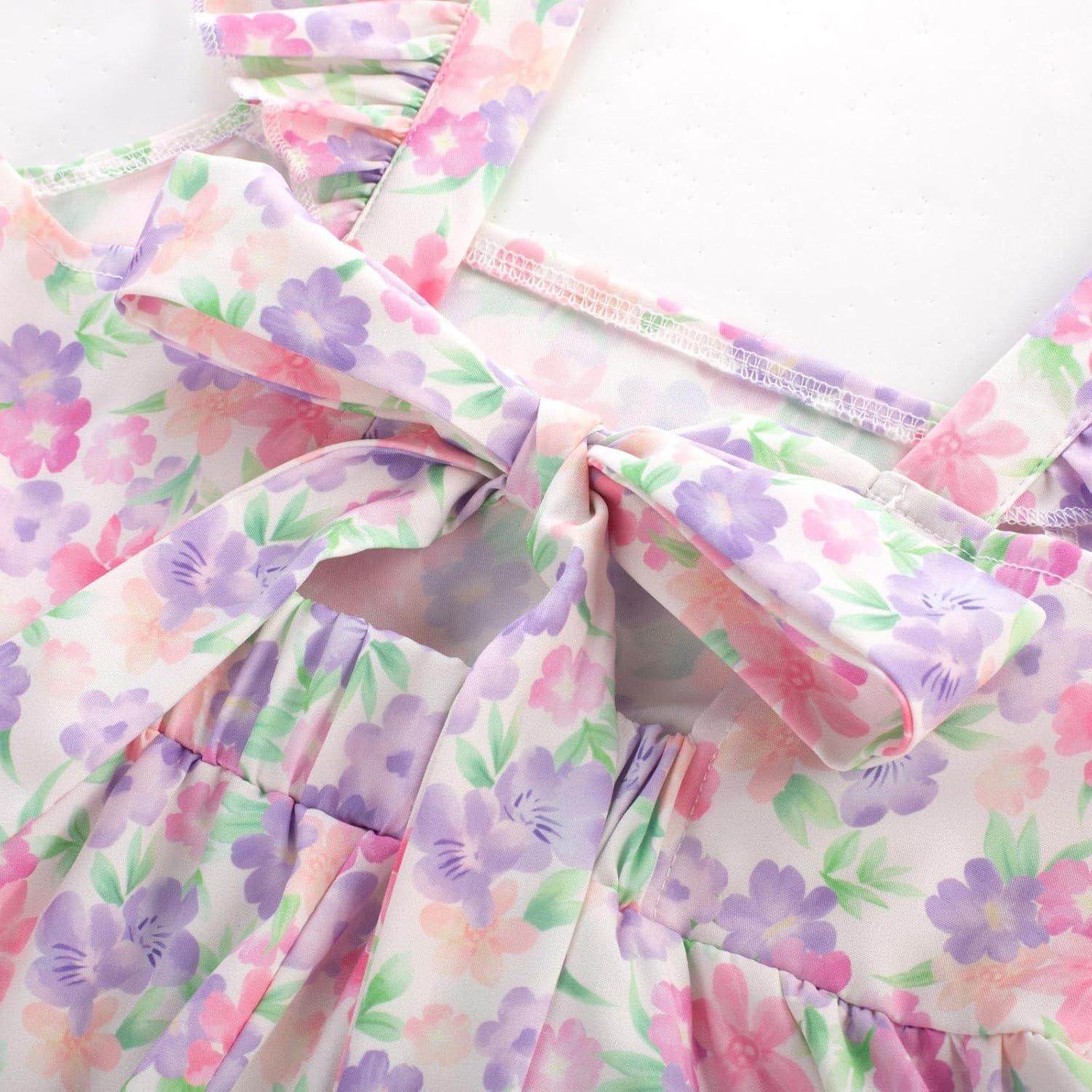 imageGRACE KARIN Girls Floral Dress Tie Back Flutter Sleeves Casual Summer Dress for 512YFlowers