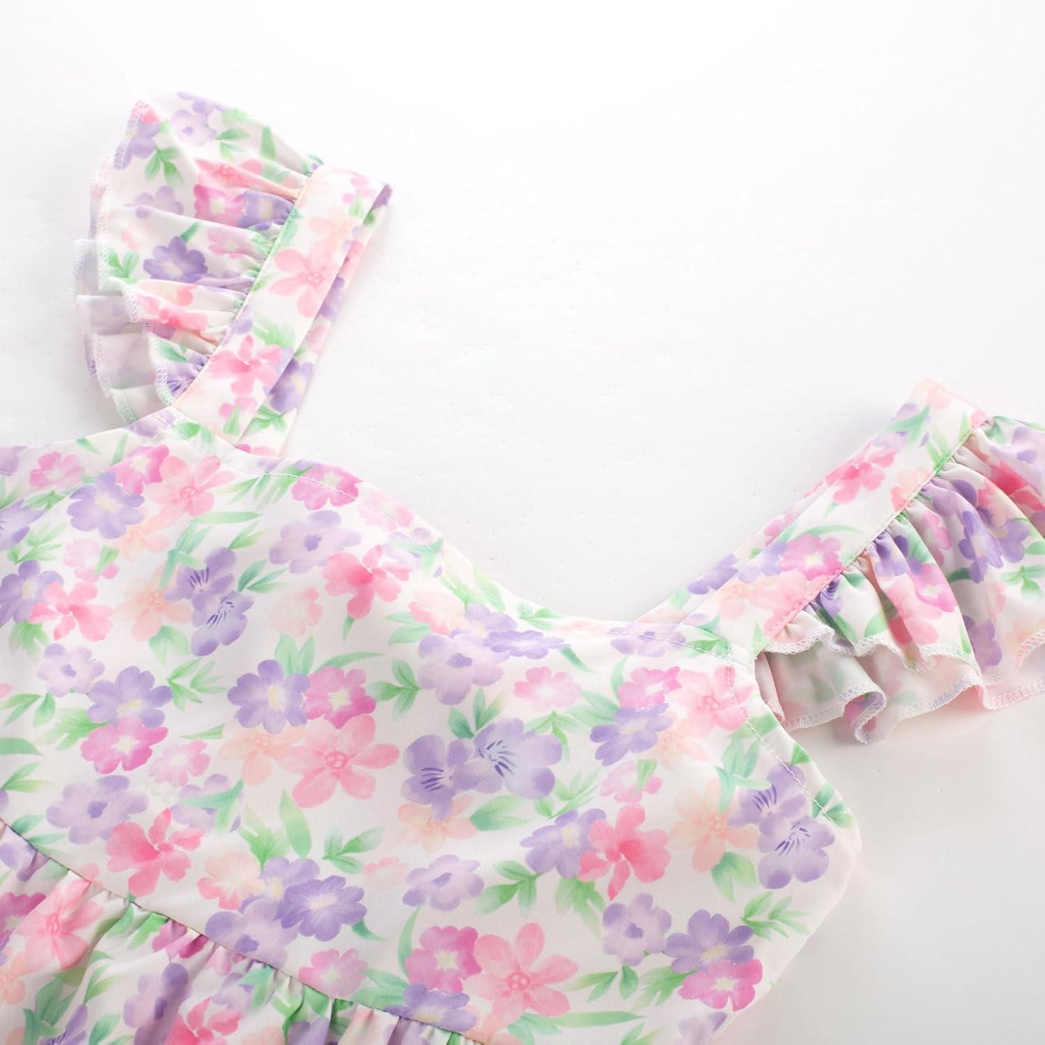 imageGRACE KARIN Girls Floral Dress Tie Back Flutter Sleeves Casual Summer Dress for 512YFlowers