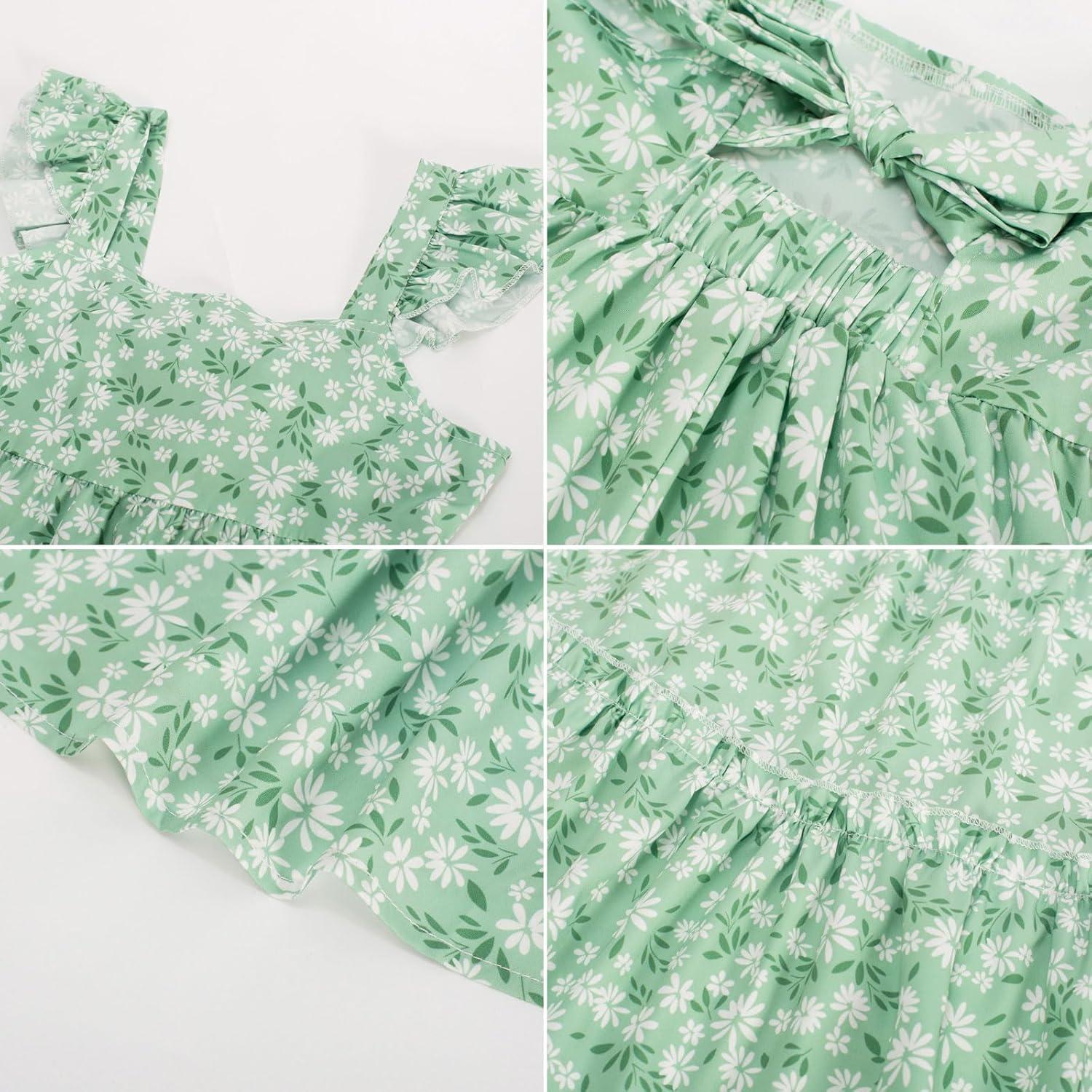 imageGRACE KARIN Girls Floral Dress Tie Back Flutter Sleeves Casual Summer Dress for 512YGreen Floral