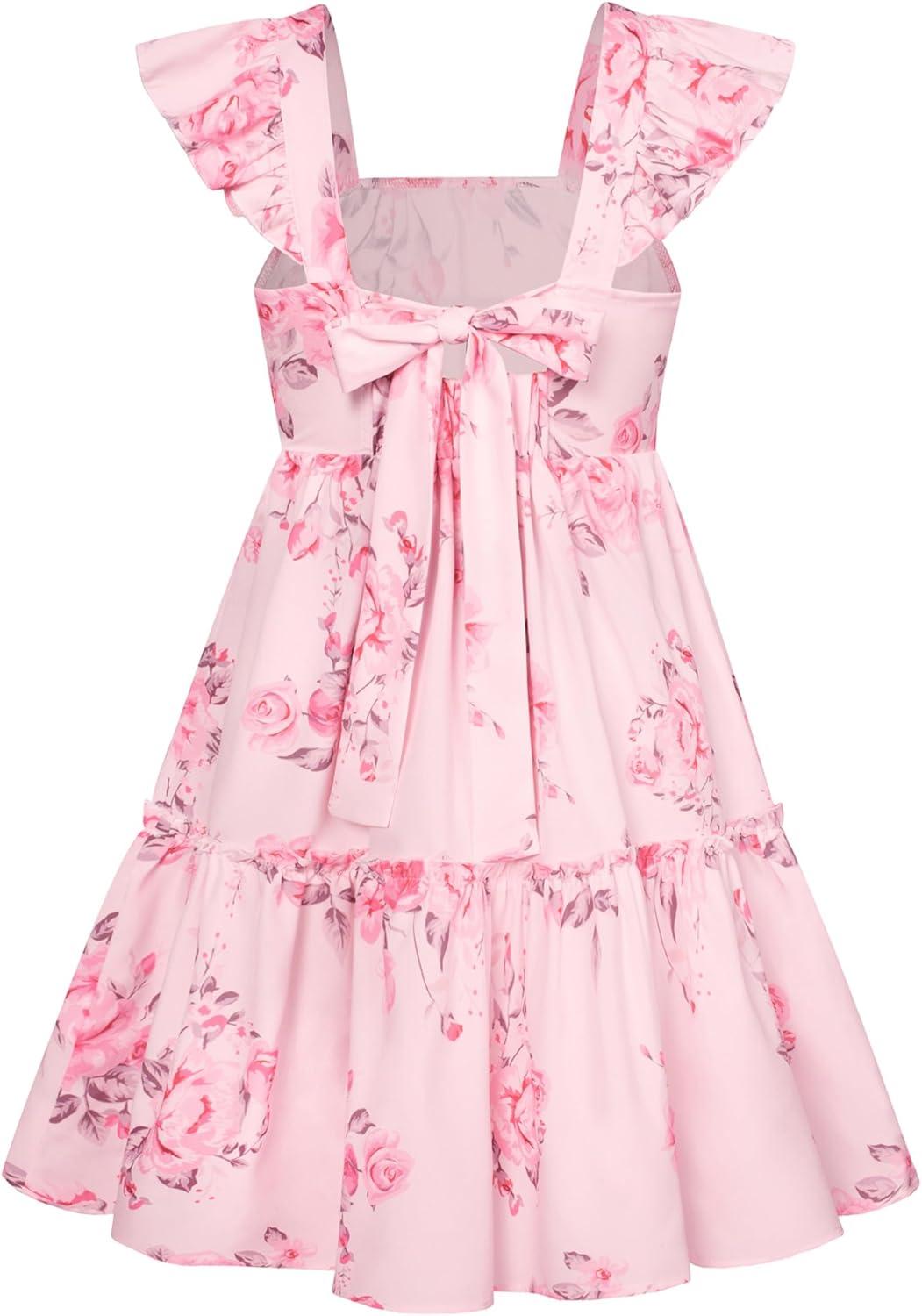 imageGRACE KARIN Girls Floral Dress Tie Back Flutter Sleeves Casual Summer Dress for 512YLight Pink Flower