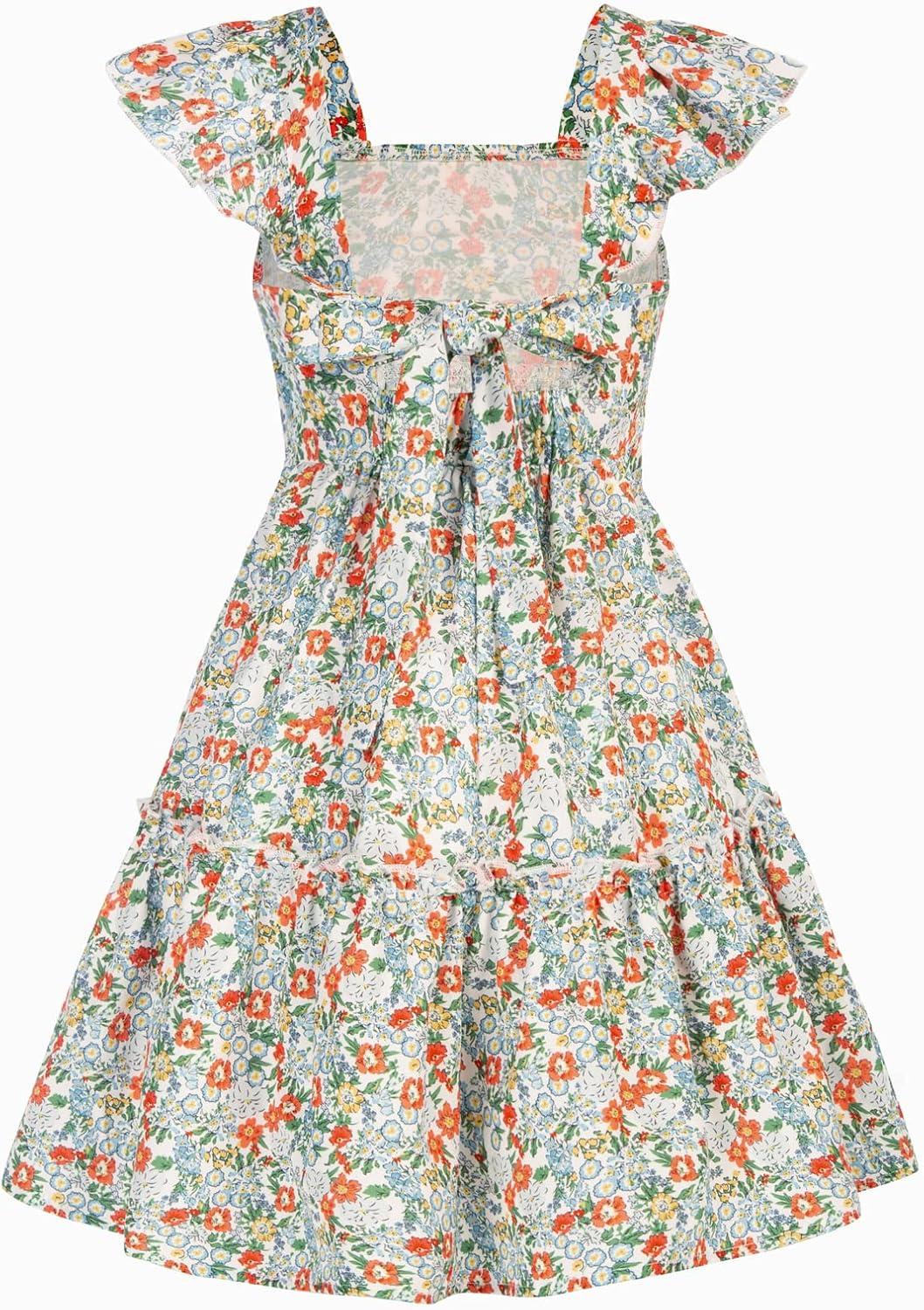 imageGRACE KARIN Girls Floral Dress Tie Back Flutter Sleeves Casual Summer Dress for 512YMulticolor Floral