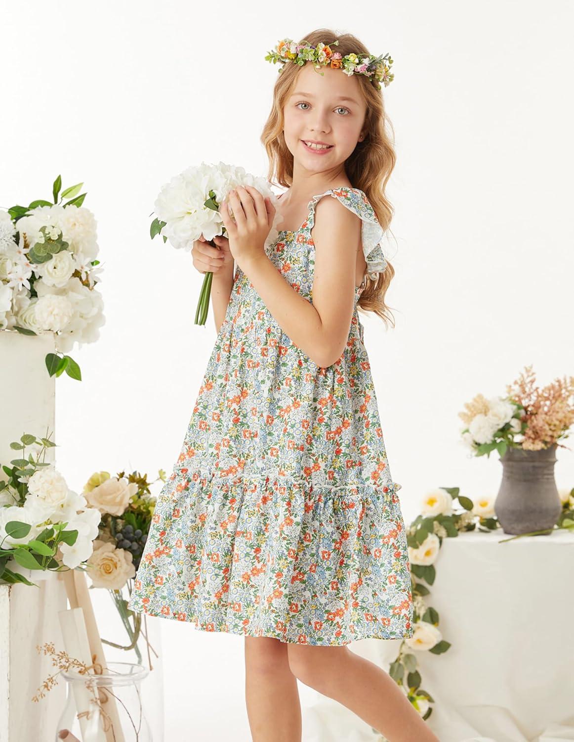 imageGRACE KARIN Girls Floral Dress Tie Back Flutter Sleeves Casual Summer Dress for 512YMulticolor Floral