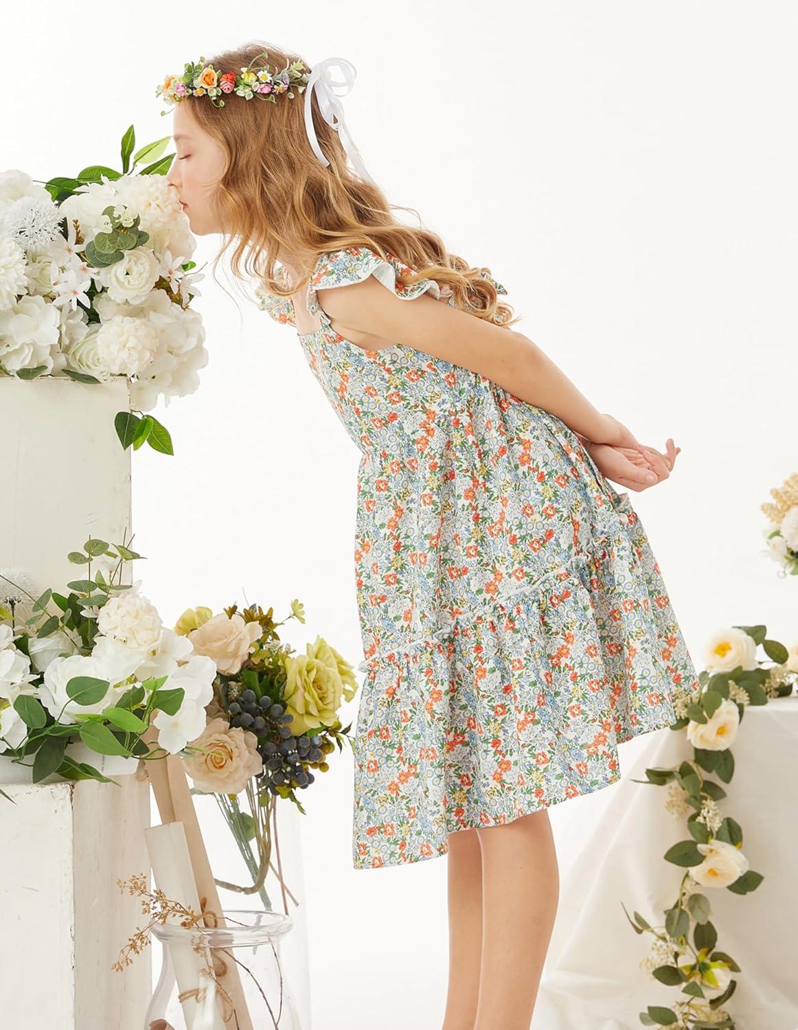 imageGRACE KARIN Girls Floral Dress Tie Back Flutter Sleeves Casual Summer Dress for 512YMulticolor Floral