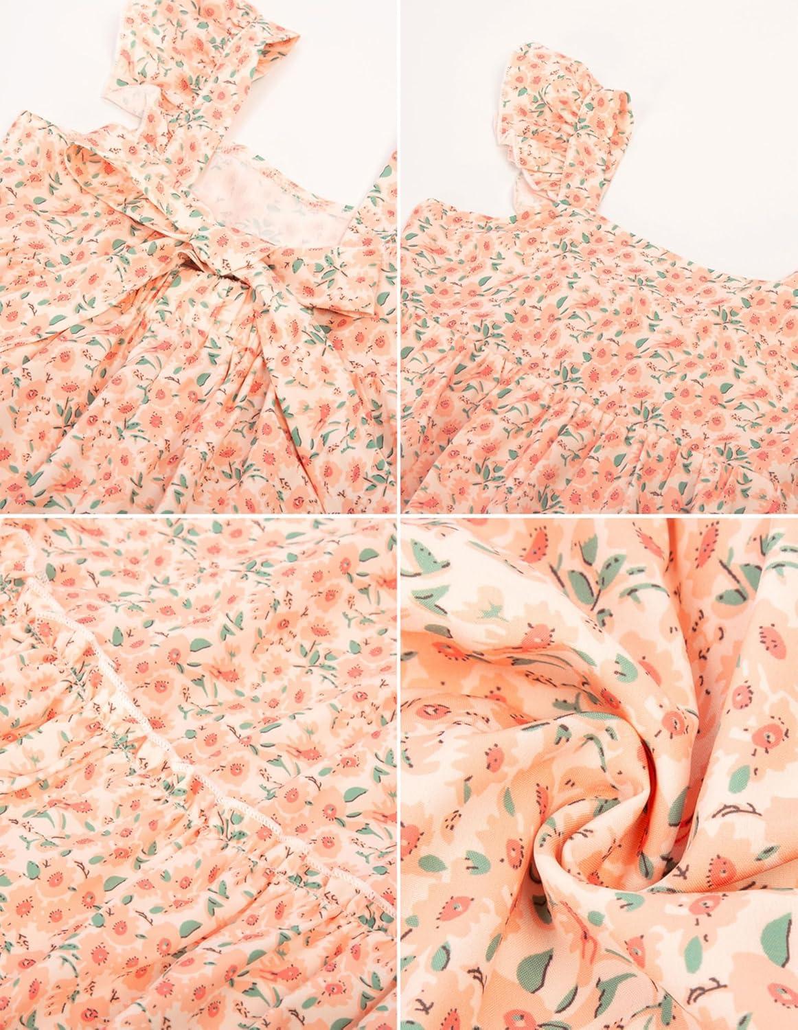 imageGRACE KARIN Girls Floral Dress Tie Back Flutter Sleeves Casual Summer Dress for 512YOrange Floral