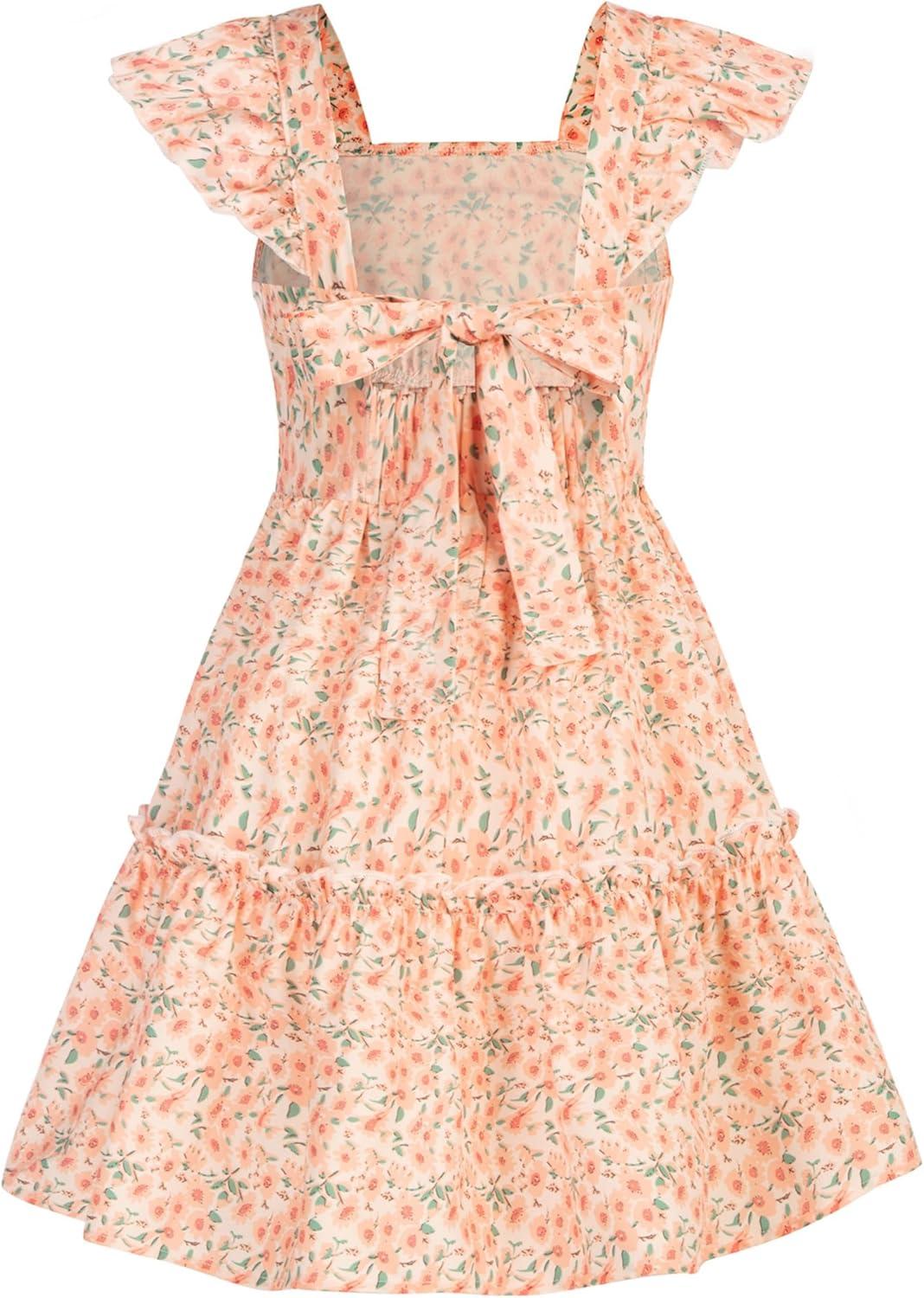 imageGRACE KARIN Girls Floral Dress Tie Back Flutter Sleeves Casual Summer Dress for 512YOrange Floral