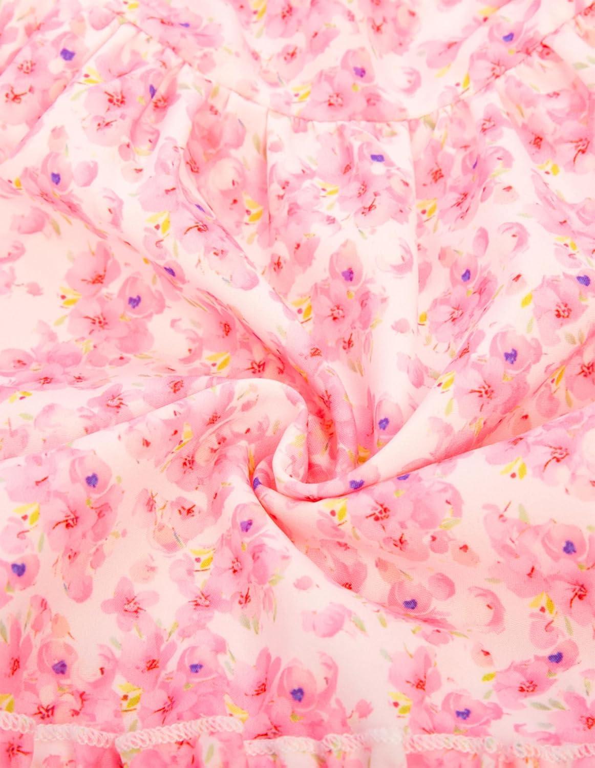 imageGRACE KARIN Girls Floral Dress Tie Back Flutter Sleeves Casual Summer Dress for 512YPink Floral