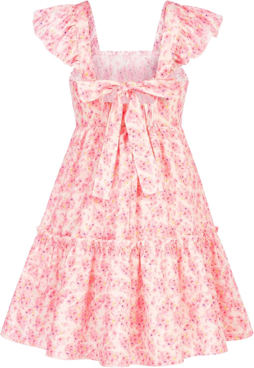 imageGRACE KARIN Girls Floral Dress Tie Back Flutter Sleeves Casual Summer Dress for 512YPink Floral