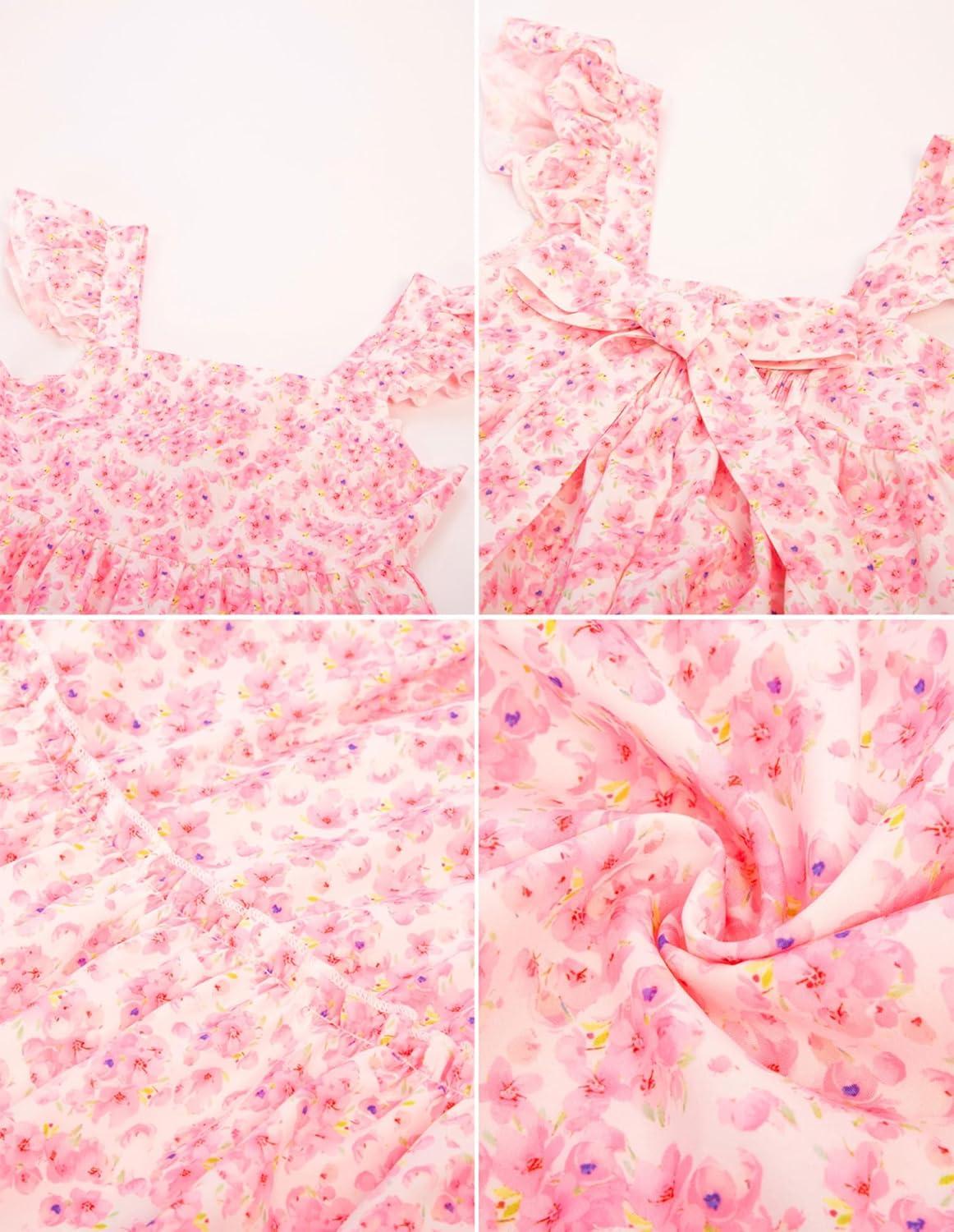 imageGRACE KARIN Girls Floral Dress Tie Back Flutter Sleeves Casual Summer Dress for 512YPink Floral