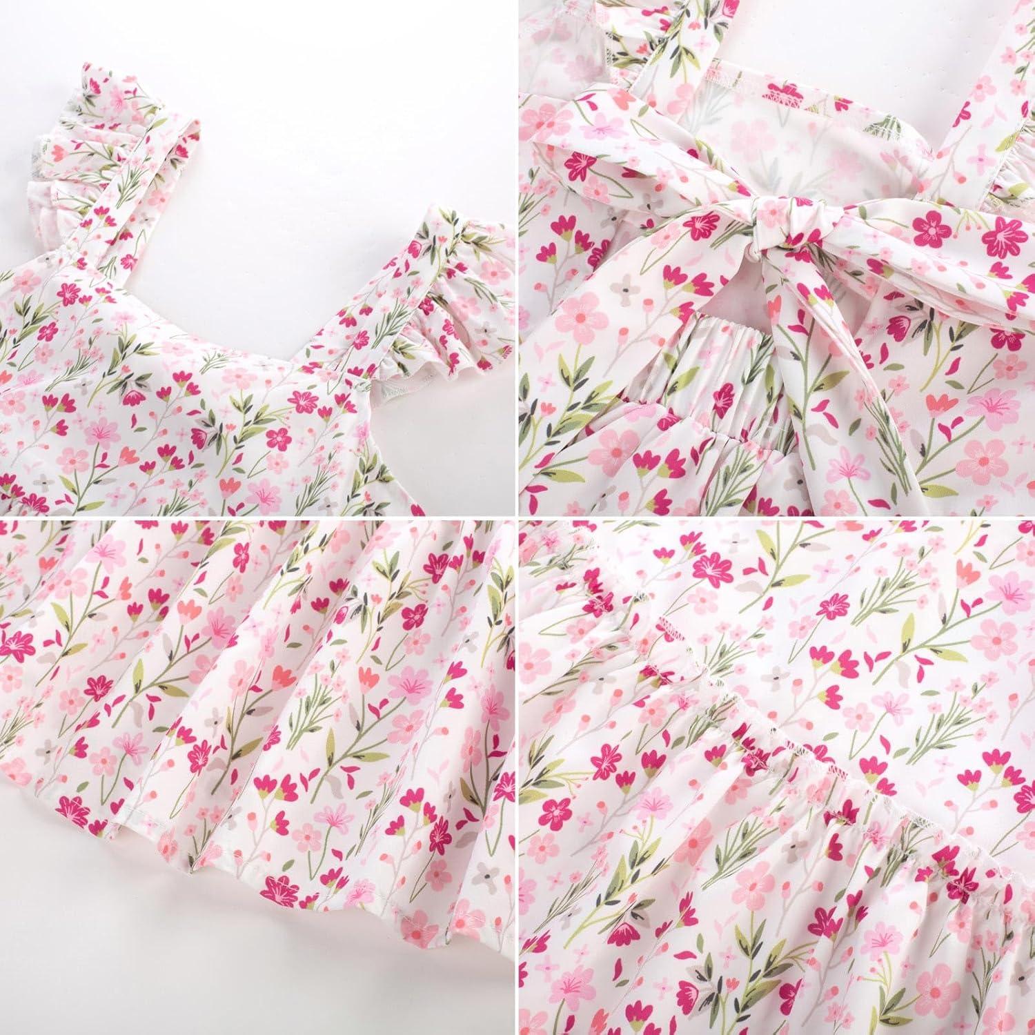 imageGRACE KARIN Girls Floral Dress Tie Back Flutter Sleeves Casual Summer Dress for 512YPink Flowers