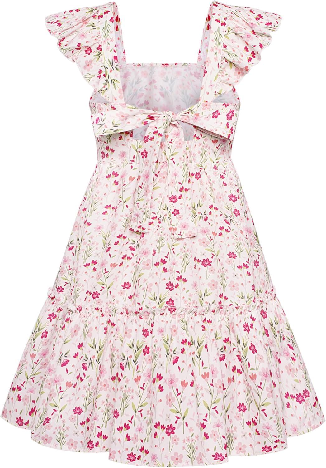 imageGRACE KARIN Girls Floral Dress Tie Back Flutter Sleeves Casual Summer Dress for 512YPink Flowers