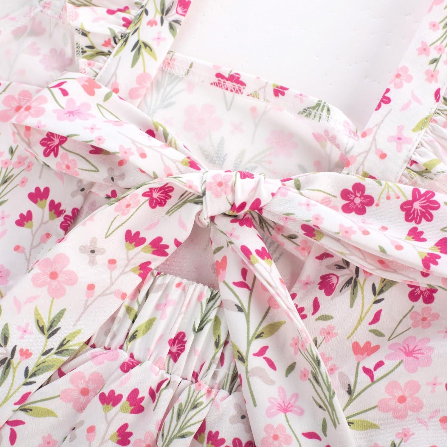 imageGRACE KARIN Girls Floral Dress Tie Back Flutter Sleeves Casual Summer Dress for 512YPink Flowers