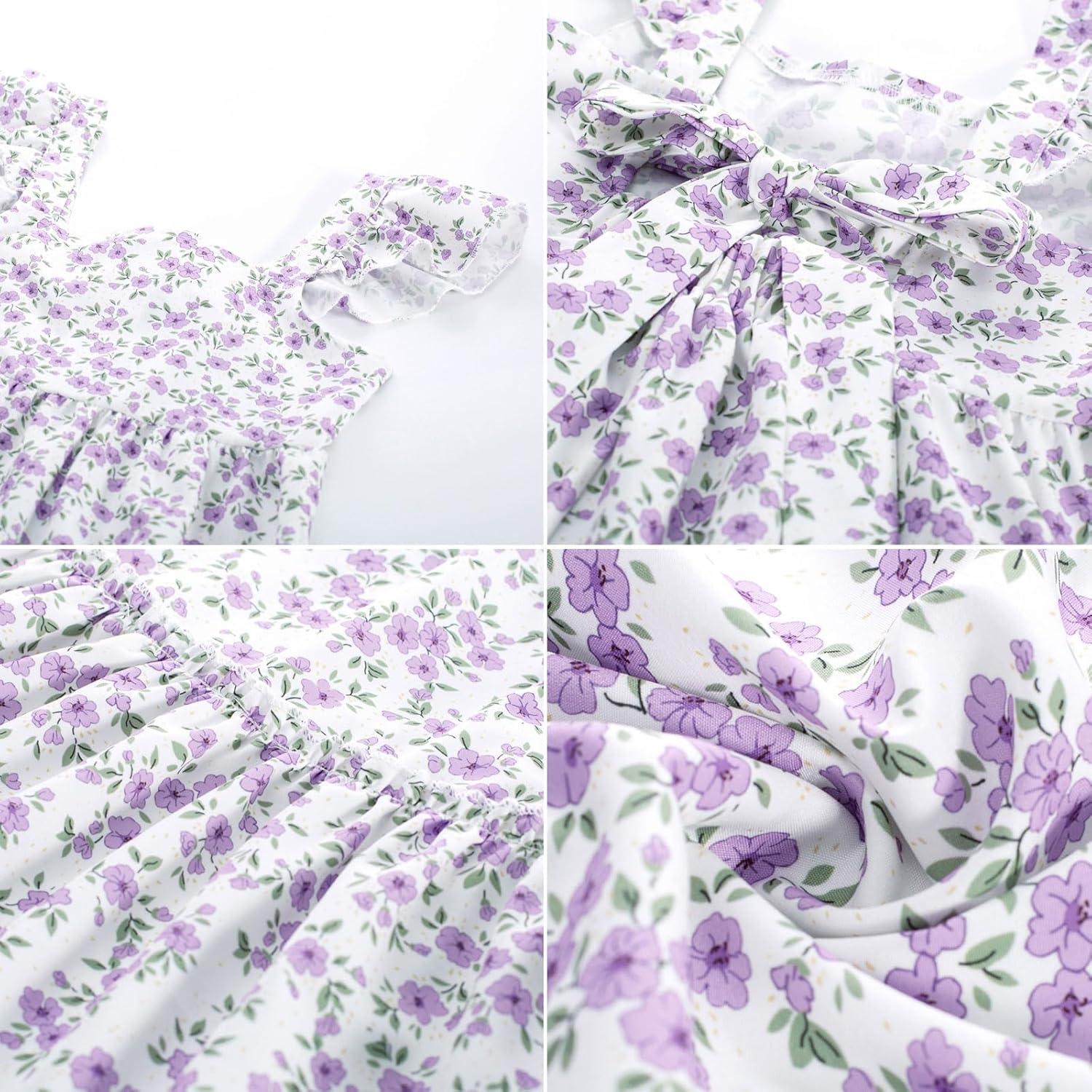 imageGRACE KARIN Girls Floral Dress Tie Back Flutter Sleeves Casual Summer Dress for 512YPurple Floral