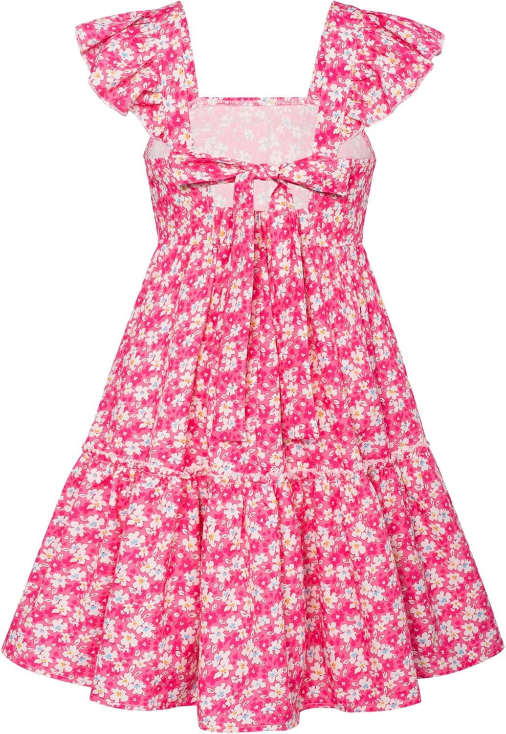 imageGRACE KARIN Girls Floral Dress Tie Back Flutter Sleeves Casual Summer Dress for 512YRose Red Floral