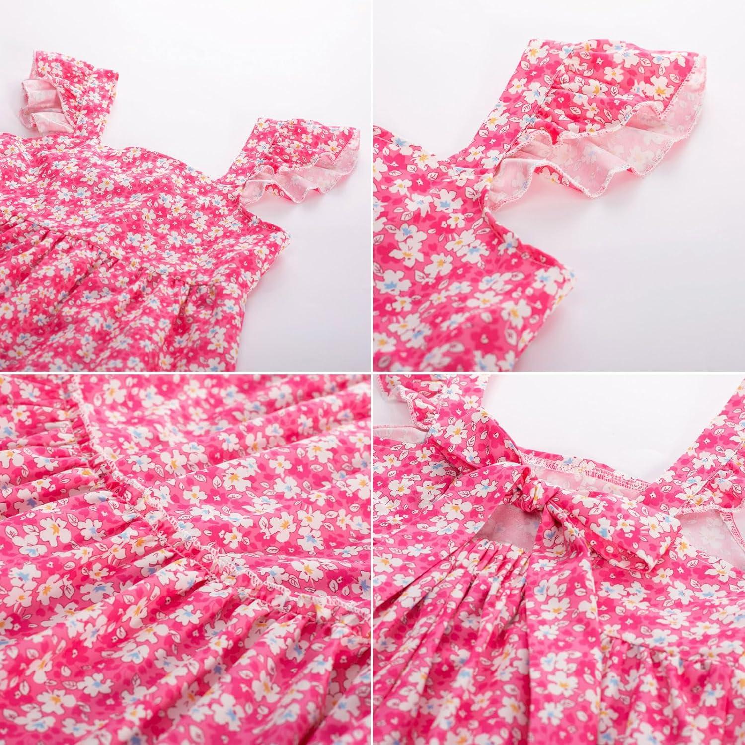 imageGRACE KARIN Girls Floral Dress Tie Back Flutter Sleeves Casual Summer Dress for 512YRose Red Floral