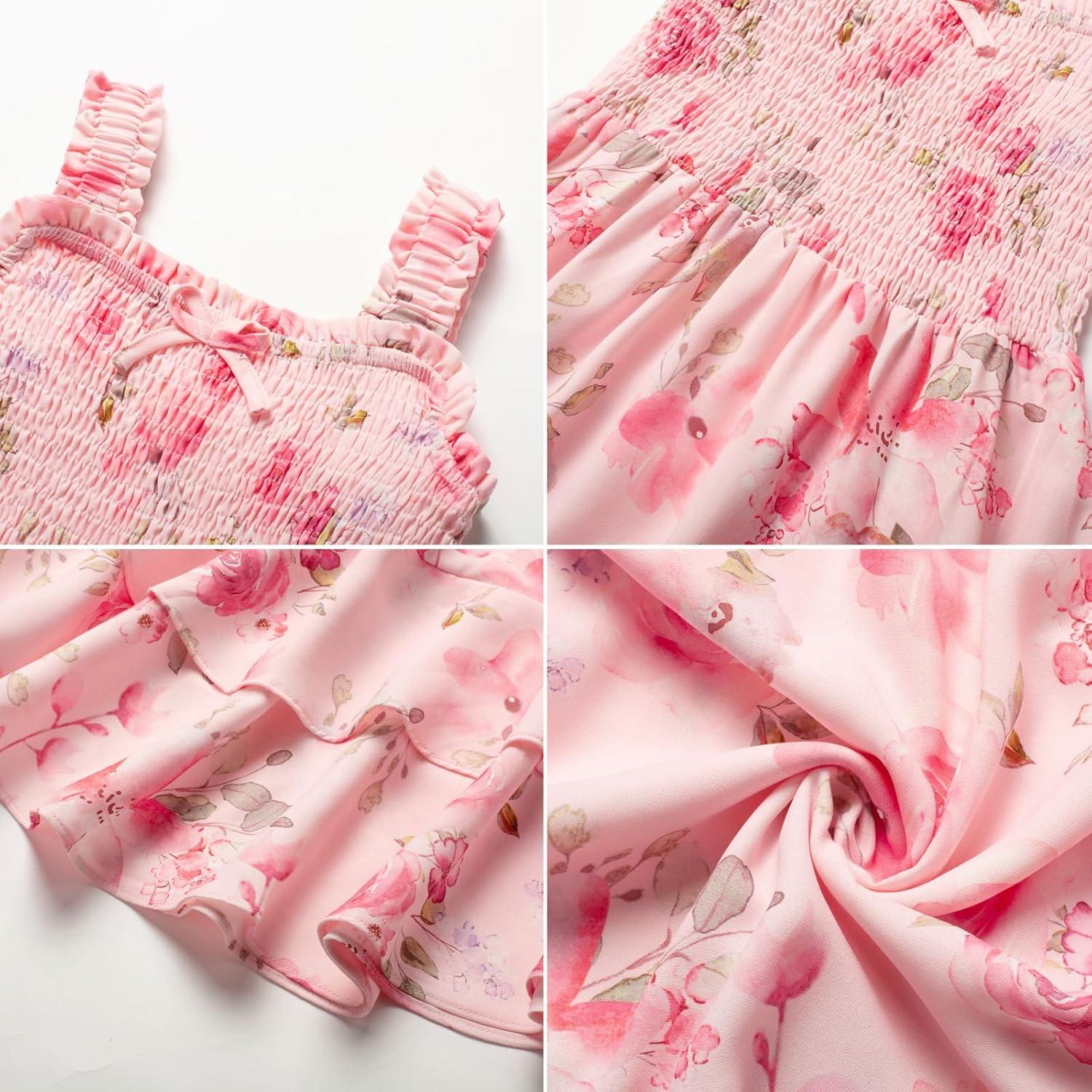 imageGRACE KARIN Girls Floral Maxi Dress Square Neck Wide Straps Smocked Summer Spring Flowy Dress 514YLight Pink Floral
